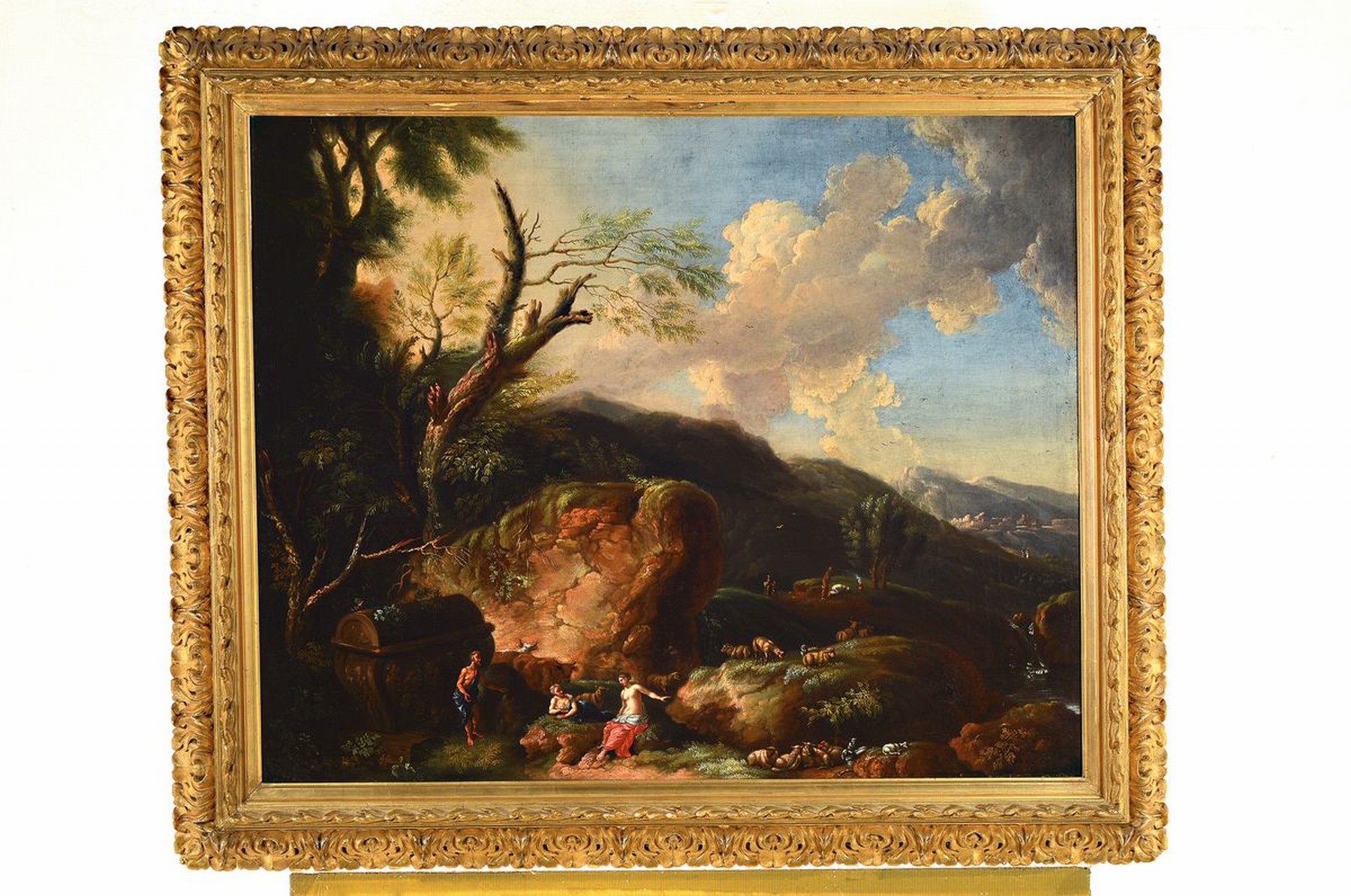 Detail k: Unbekannter Künstler, spätes 18./frühes 19.Jh., nach dem Vorbild Claude Lorrains bzw. Nicolas Poussins, bukolische Szene, arkadische Landschaft ...