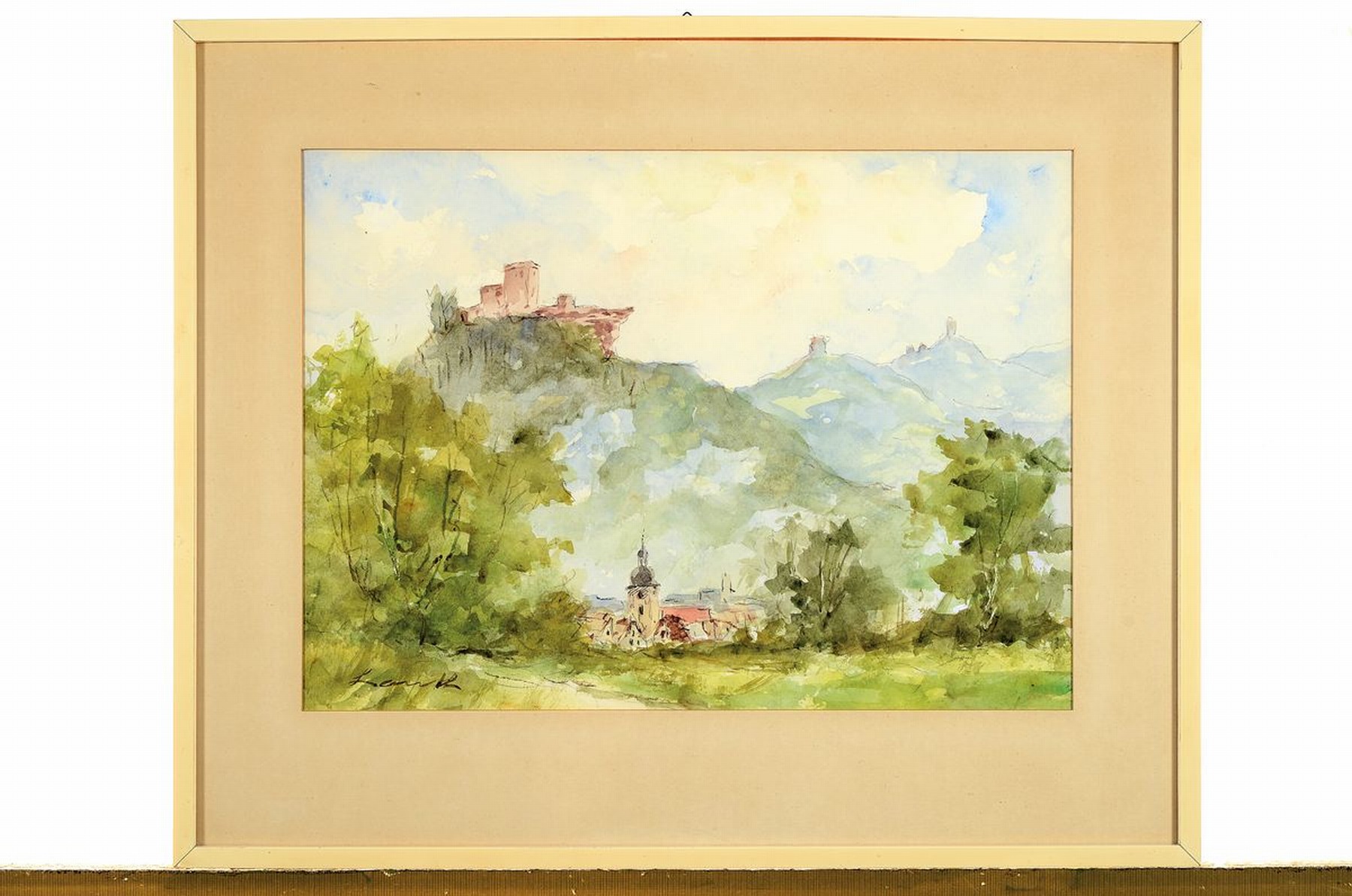 Detail k: Robert Lauth, 1896-1985 Ludwigshafen, Konvolut aus einem Ölgemälde und 3 Aquarellen: a) Landschaft vor der Haardt, Öl/Malkarton, rechts unten ...
