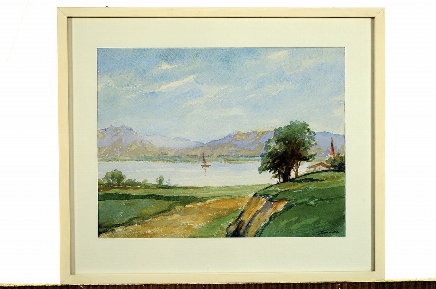 Detail o: Robert Lauth, 1896-1985 Ludwigshafen, Konvolut aus einem Ölgemälde und 3 Aquarellen: a) Landschaft vor der Haardt, Öl/Malkarton, rechts unten ...