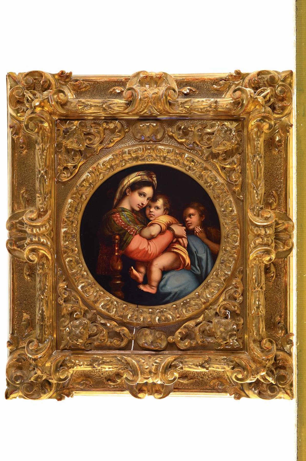 Detail k: Unbekannter Künstler des 19.Jh., nach Raffaels Madonna della Seggiola (1514), Darstellung Marias mit Christus u. Johannes dem Täufer, Öl/Lwd, ...