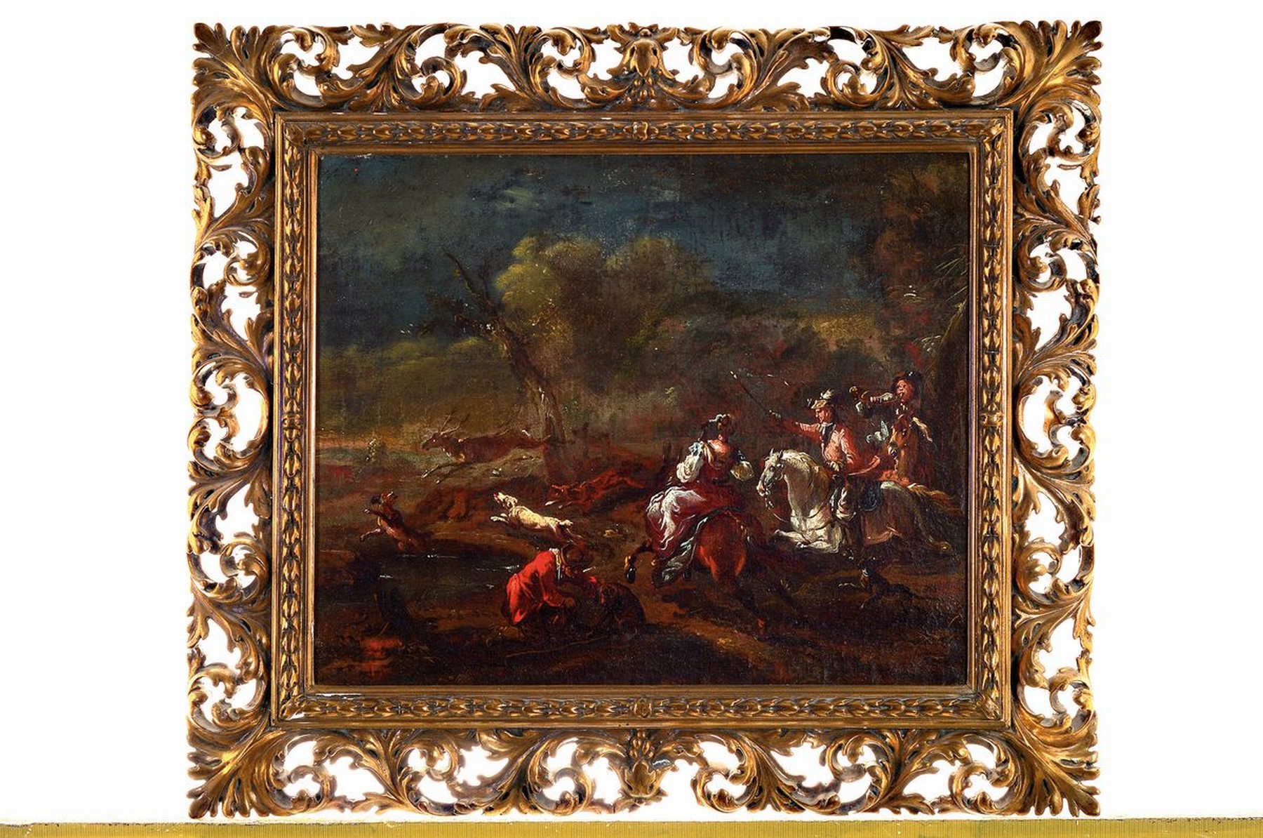 Detail k: Zuschreibung: Francesco Simonini, 1686 Parma -1753/55 Venedig/Florenz, höfische Parforcejagd auf einen Hirsch, typisch für Simonini die ...