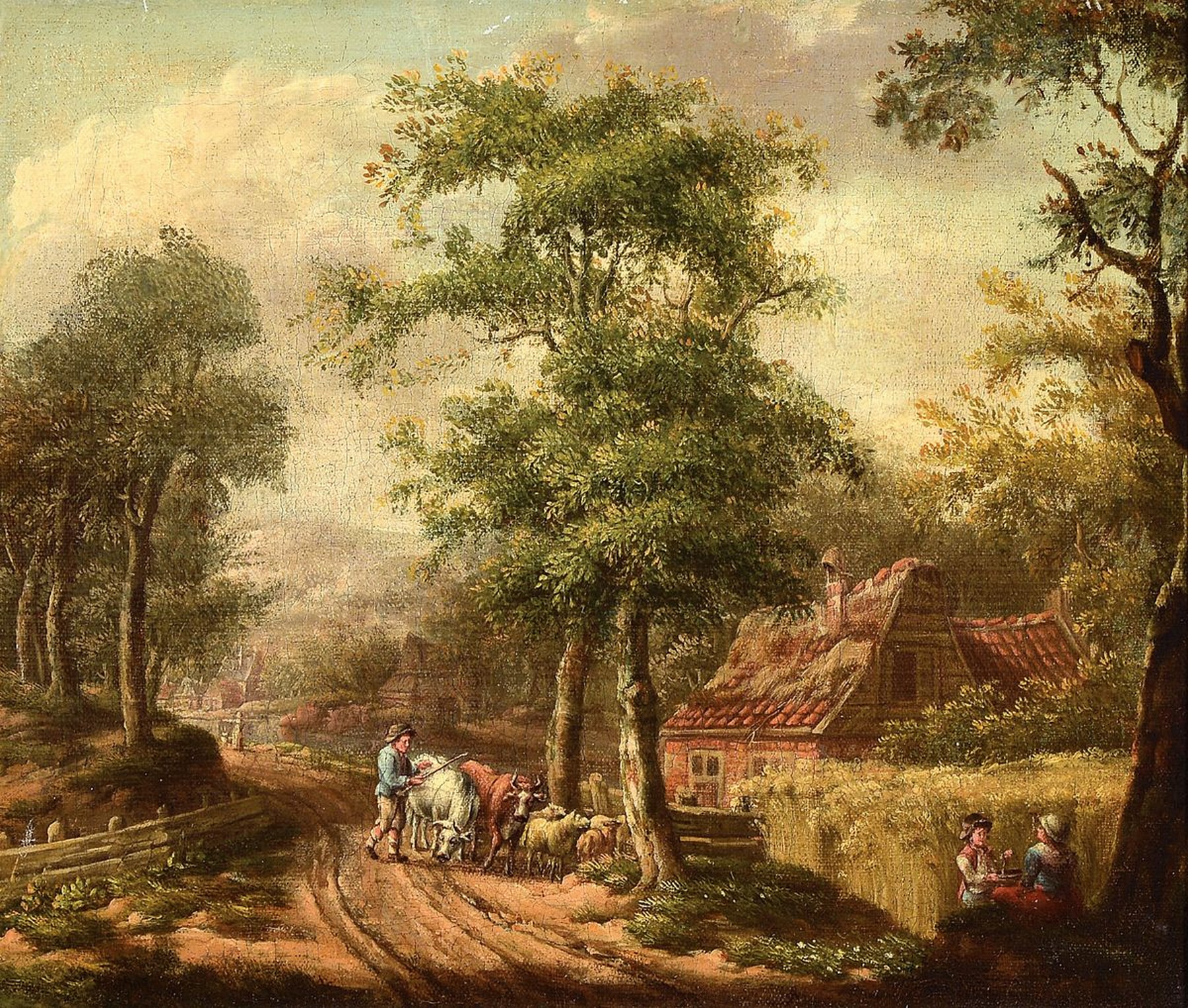 Roelof Jansz. van Vries, um 1630 Haarlem - 1681/88 Amsterdam, Bäuerliche Landschaft mit Hirte und Tieren und Figurenstaffage, krakeliert und ...