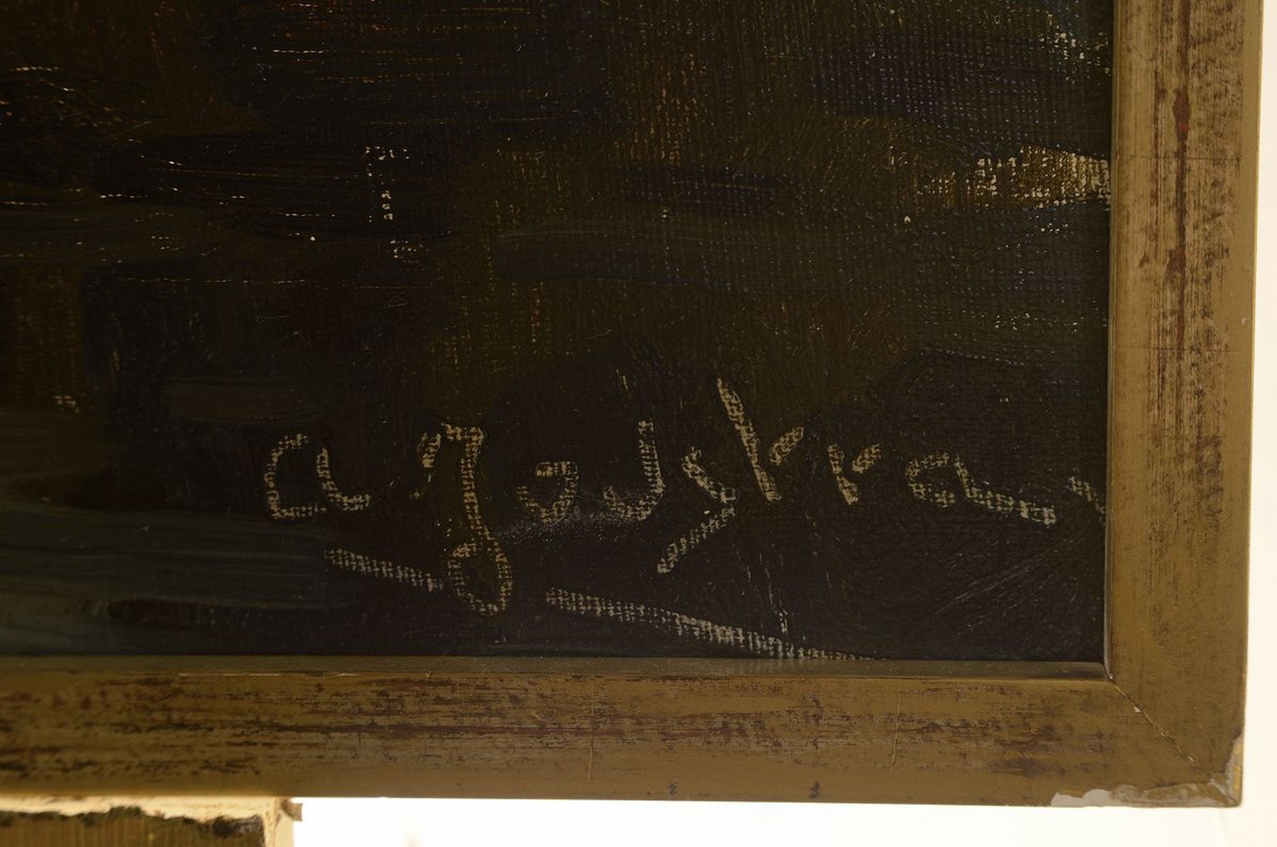 Detail a: Ungedeuteter Künstler, Ende 19.Jh., Niederlande, Polderlandschaft mit zwei Booten und einer Windmühle, in der Tradition des Amsterdamer ...
