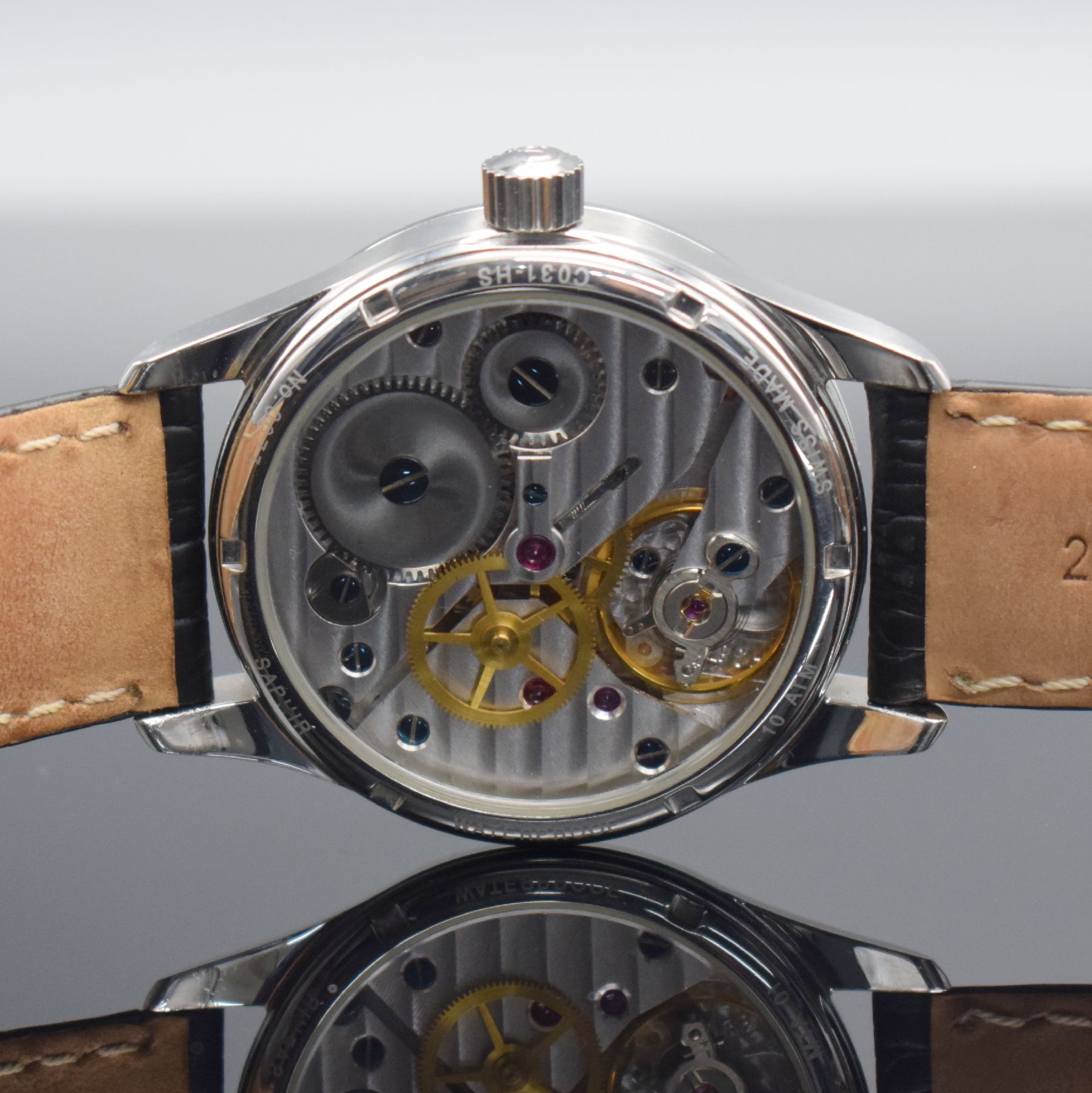Detail e: CHRONOSPORT Herrenarmbanduhr Referenz 31.HS-01, Handaufzug, Schweiz um 2005, beids. vergl.Edelstahlgeh., Boden verschr., schwarzes Kontrastzifferbl., ...