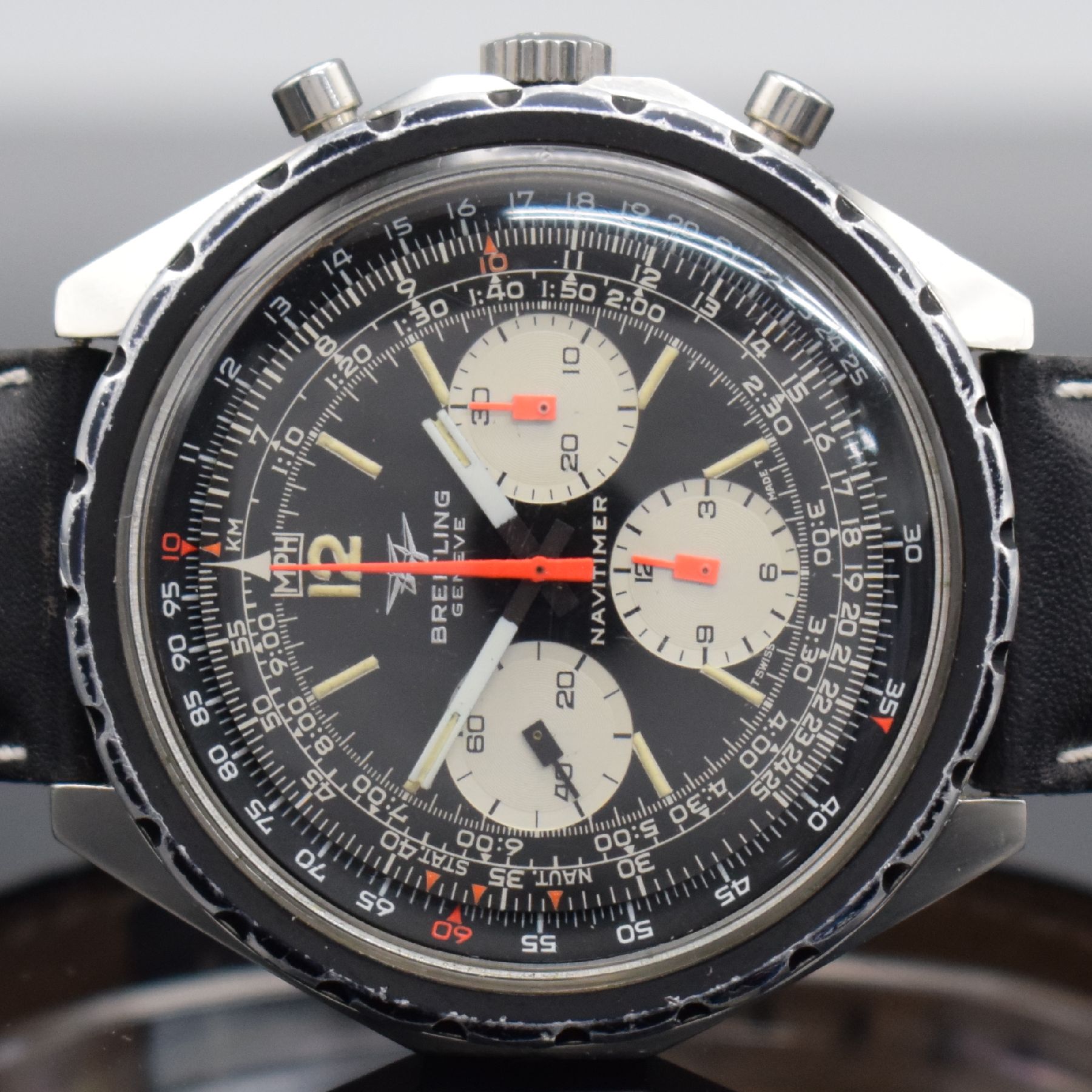 Detail a: BREITLING Schaltradchronograph Navitimer, Handaufzug, Schweiz um 1967, Ref. 0816, Edelstahl, verschr. Boden ber., Außenkranz zur Zahlenkoordination ...