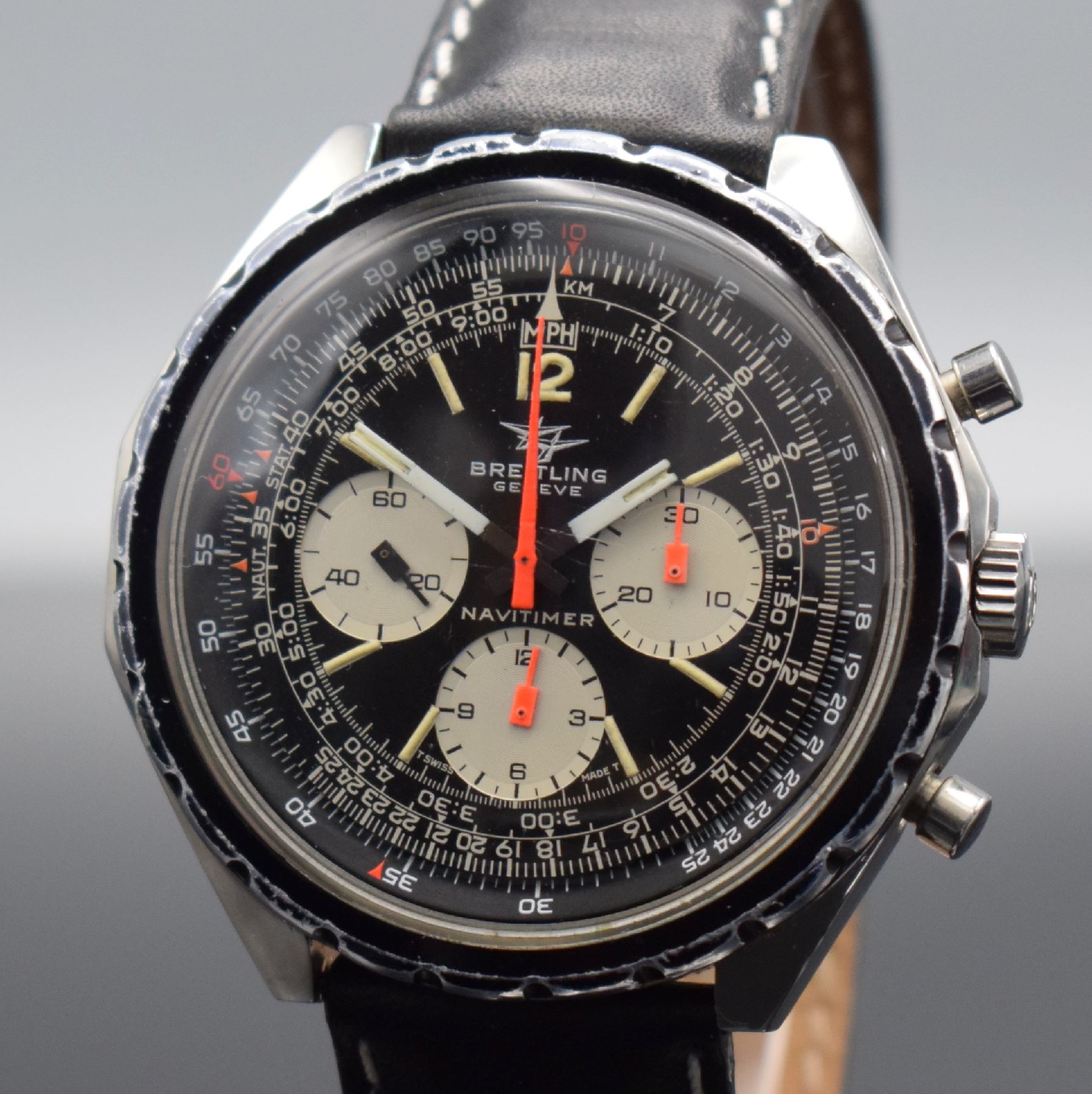 Detail c: BREITLING Schaltradchronograph Navitimer, Handaufzug, Schweiz um 1967, Ref. 0816, Edelstahl, verschr. Boden ber., Außenkranz zur Zahlenkoordination ...