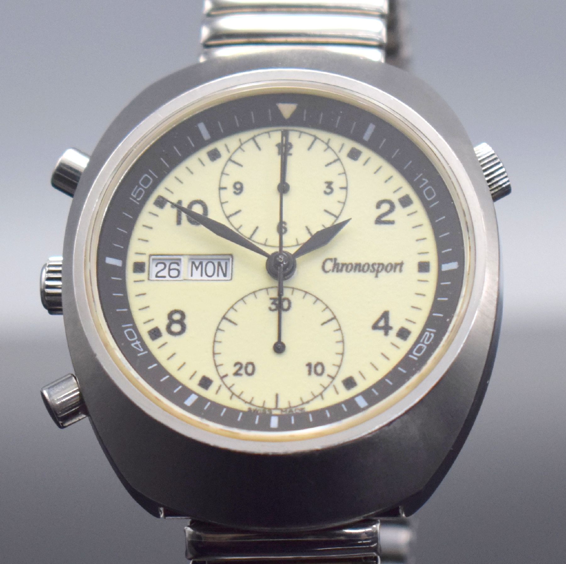 Detail b: CHRONOSPORT seltener Armbandchronograph, Automatik, Schweiz um 2004, Edelstahlgeh. inkl. neutr. Flexband, Boden & Krone bei 9 verschr., ...