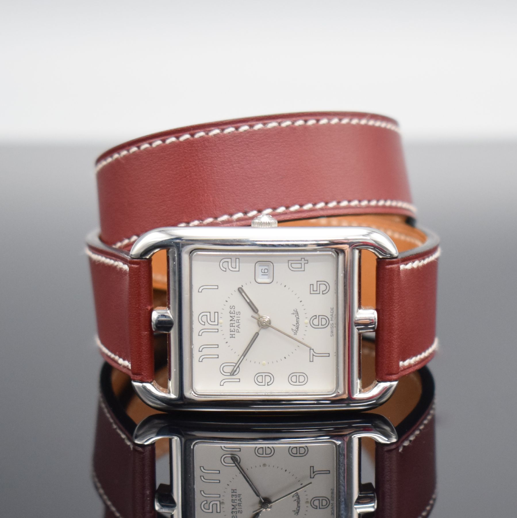 HERMES Armbanduhr Serie Cape Cod in Stahl Referenz CC1.710, Schweiz um 2000, Automatik, Boden m. H-Symbolik 4-fach verschr., orig. Lederband m. ...