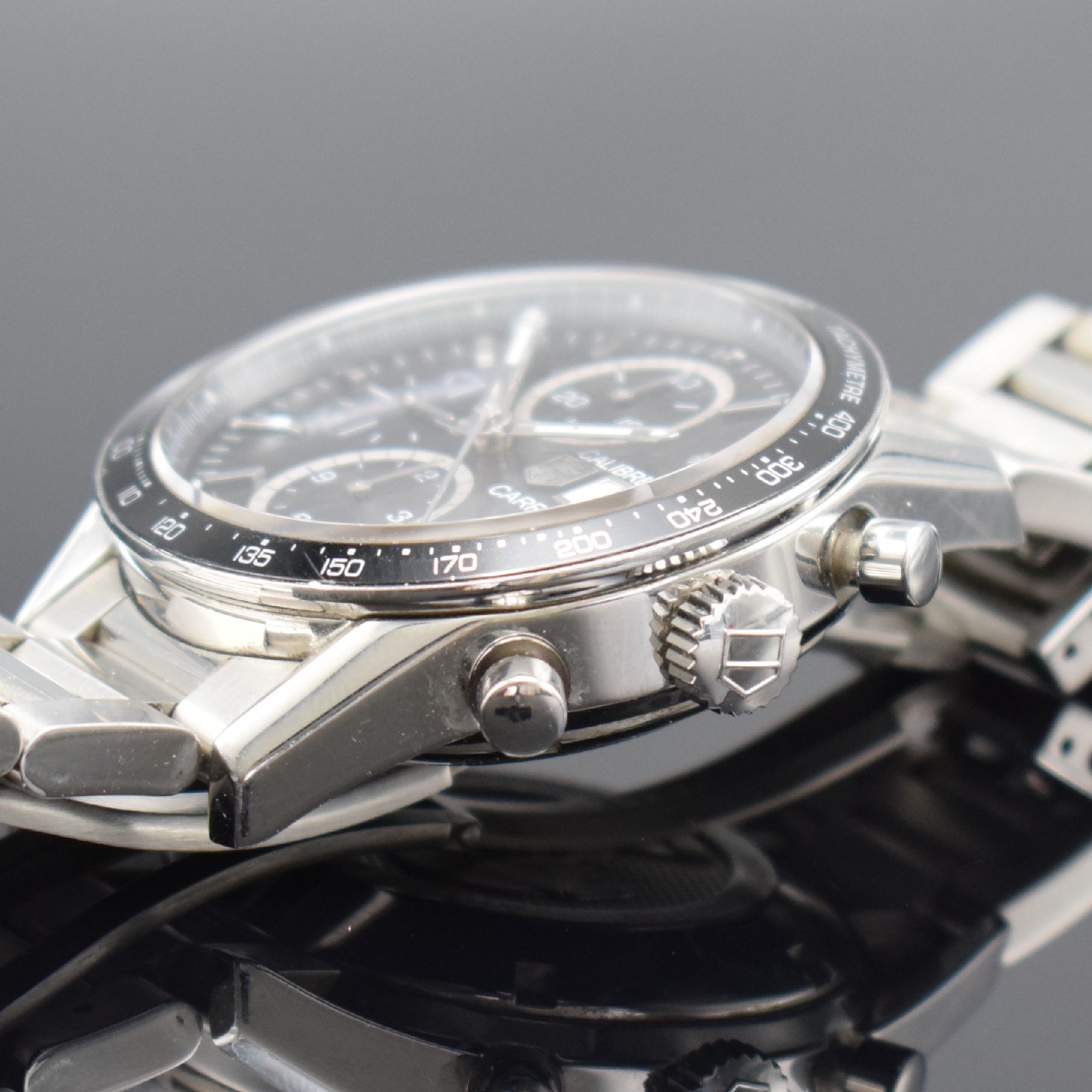 Detail c: TAG HEUER Carrera Calibre 16 Juan Manuel Fangio Herrenarmbanduhr mit Chronograph in Stahl, Automatik, Ref. CV201AJ-0, Boden verschr., orig. ...