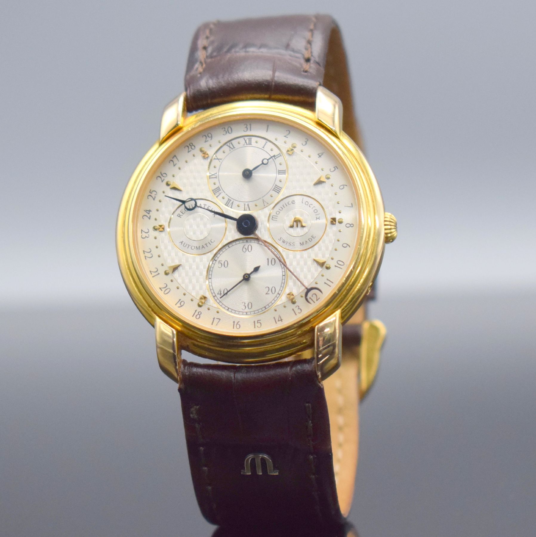 Detail b: MAURICE LACROIX Regulateur Herrenarmbanduhr, Schweiz um 1995, Automatik, verg. Geh. beids. vergl., Boden aufgedr., Korrekturdr. seitl. im Geh. ...