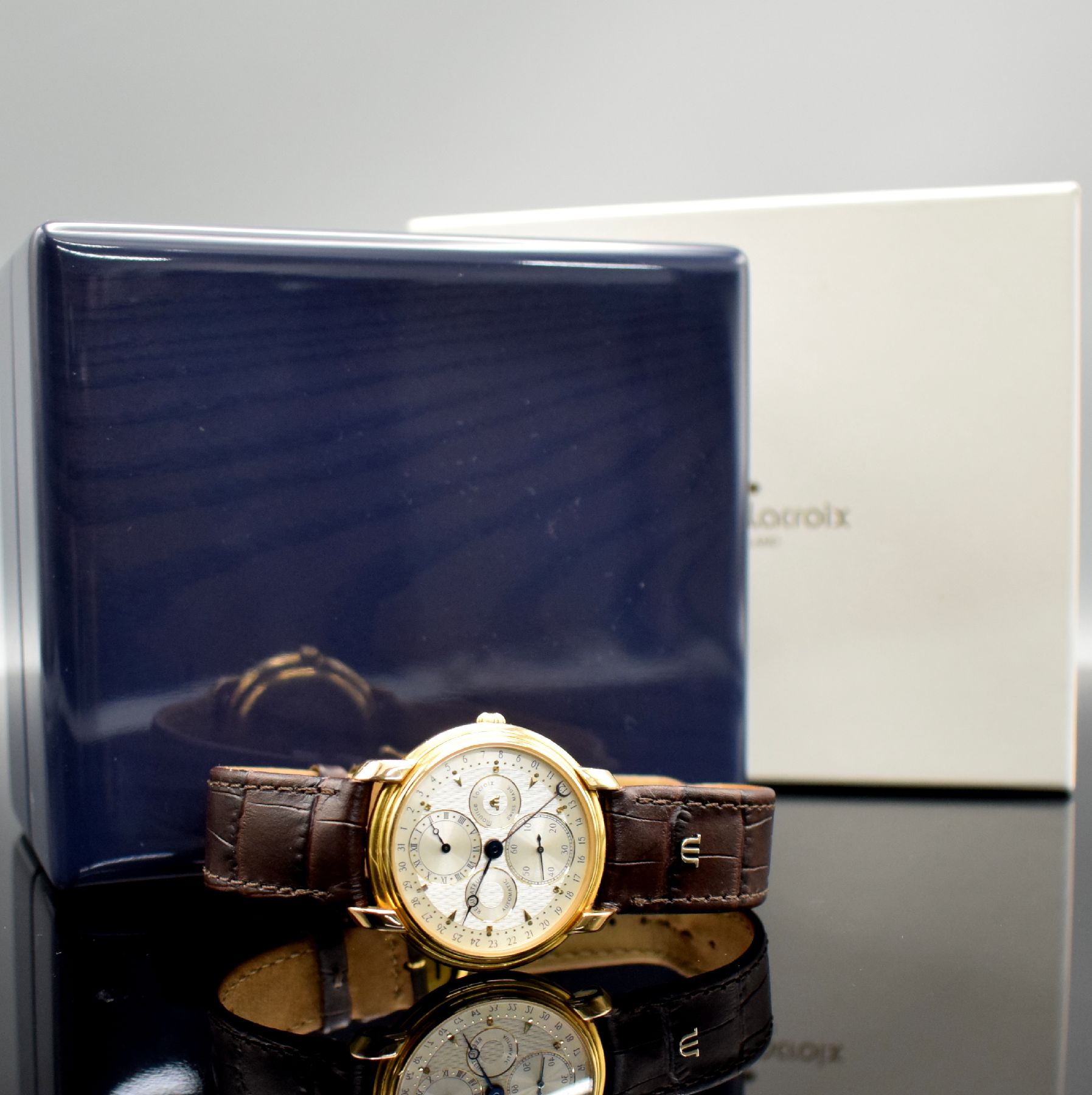 Detail g: MAURICE LACROIX Regulateur Herrenarmbanduhr, Schweiz um 1995, Automatik, verg. Geh. beids. vergl., Boden aufgedr., Korrekturdr. seitl. im Geh. ...