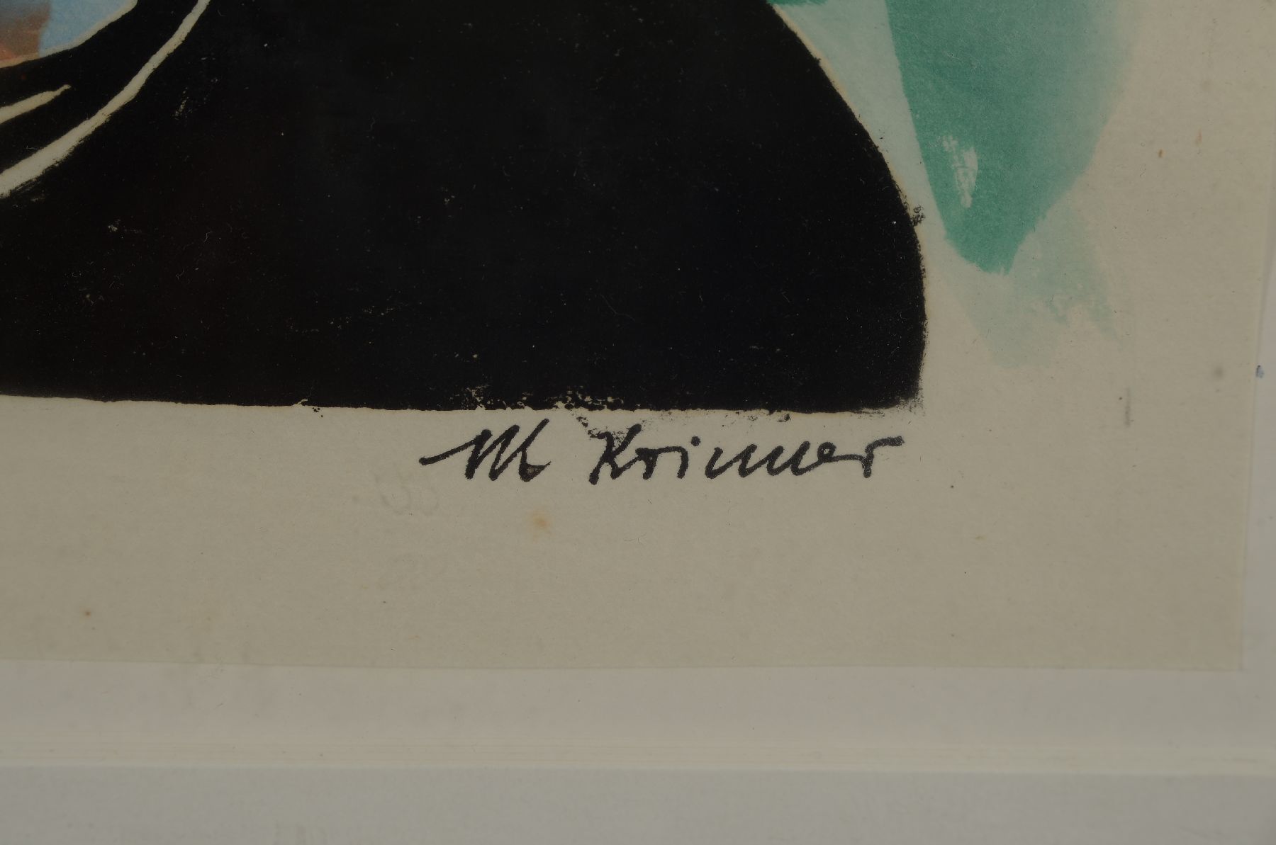 Detail c: Michaela Krinner, 1915 - 2006, Aquarell und aquarellierter Linolschnitt, a. Aquarell, Porträt einer jungen Frau mit dunklem Haar, li. u. signiert, ...