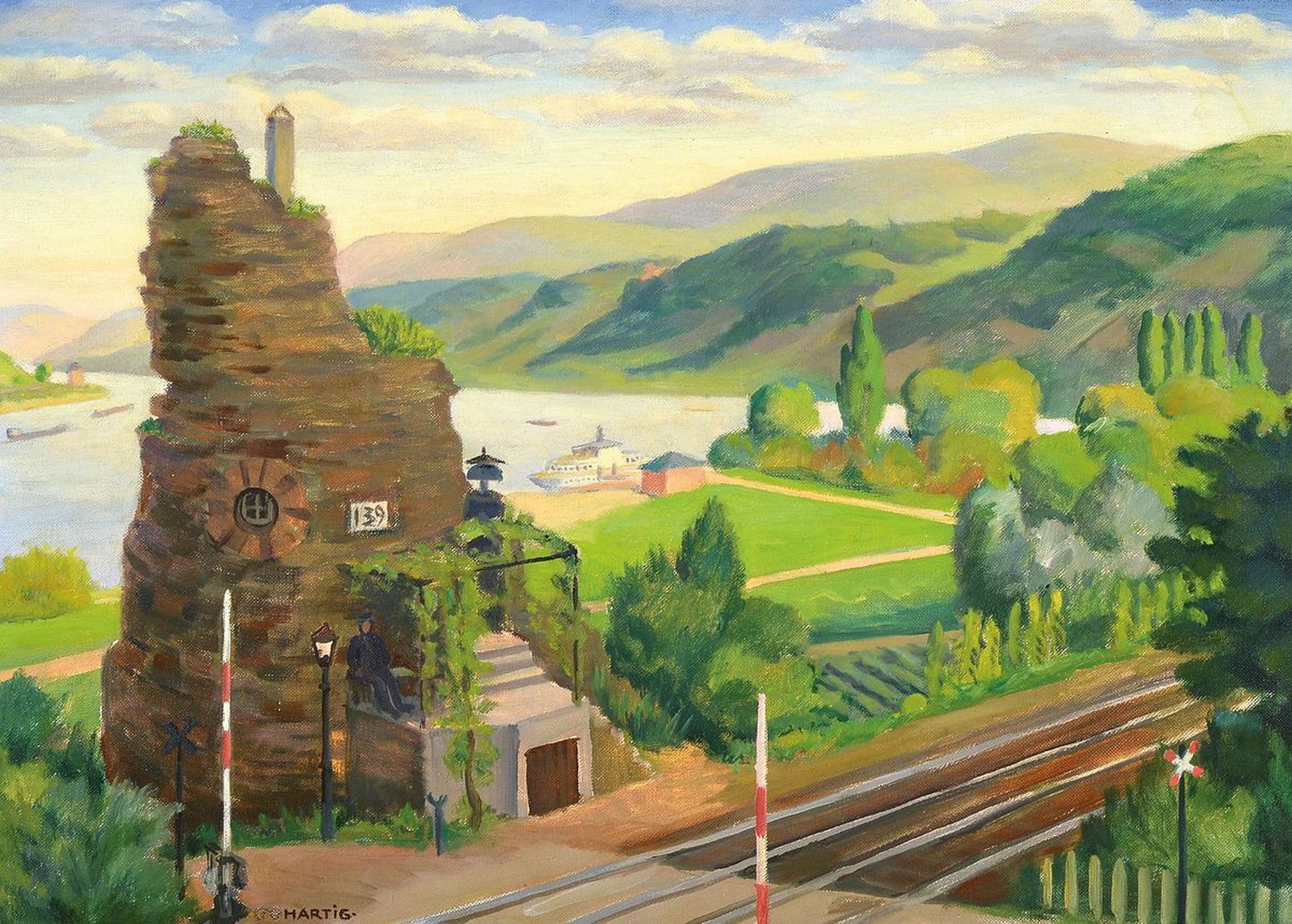 Carl Christoph Hartig, 1888 Davos - 1975 Düsseldorf, Studium an der Düsseldorfer Akademie, ab 1906 in Weimar, hier Bahnübergang mit Blick auf den ...