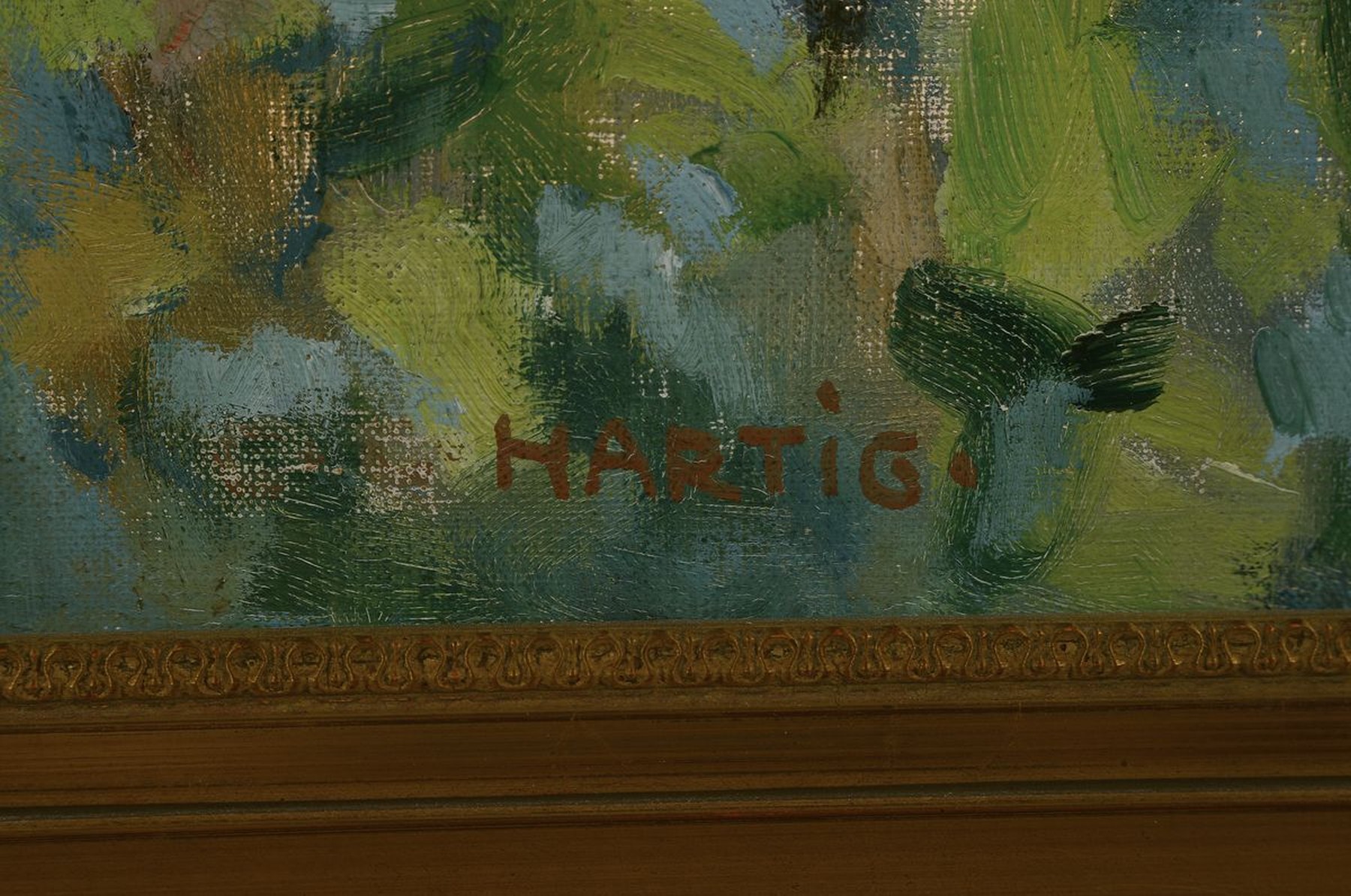 Detail a: Carl Christoph Hartig, 1888 Davos - 1975 Düsseldorf, Studium an der Düsseldorfer Akademie, ab 1906 in Weimar, hier: wohl Rheinlandschaft, Öl/Lwd, ...