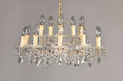 Image Ceiling chandelier, probably Bohemia, 1960s, two-storey, richly cut hanger, glazed ...