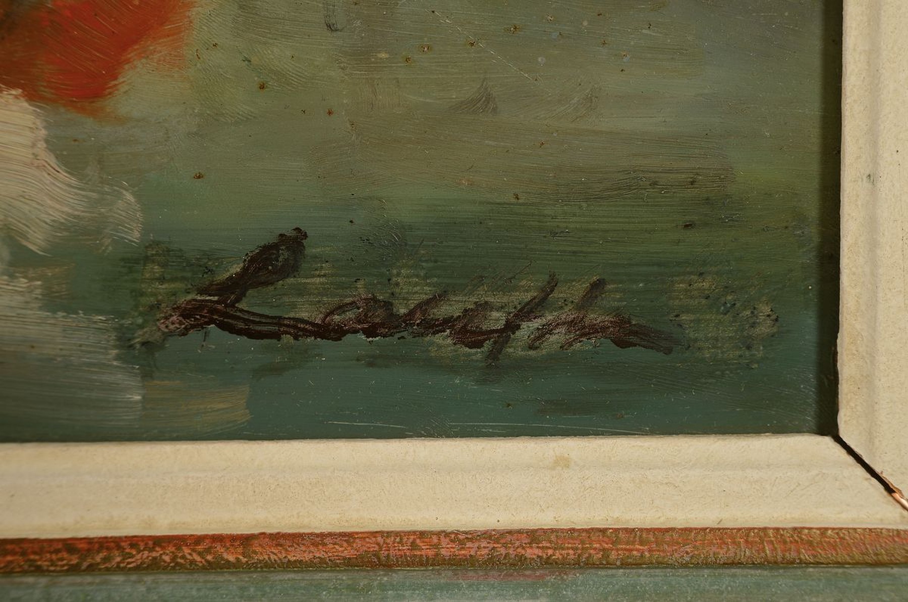 Detail a: Robert Lauth, 1896-1985 Ludwigshafen, Blick auf den Rheinhafen von Mannheim, Öl/Malkarton, rechts unten signiert, ca. 44x56cm, R.