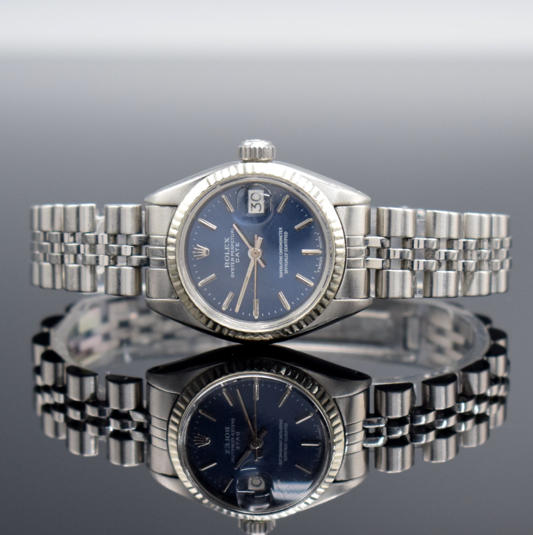 ROLEX Damenarmbanduhr Oyster Perpetual Date Referenz 6917, Automatik, Schweiz um 1977, Edelstahlgeh. inkl. Jubileeband m. Faltschl., Boden & Krone ...
