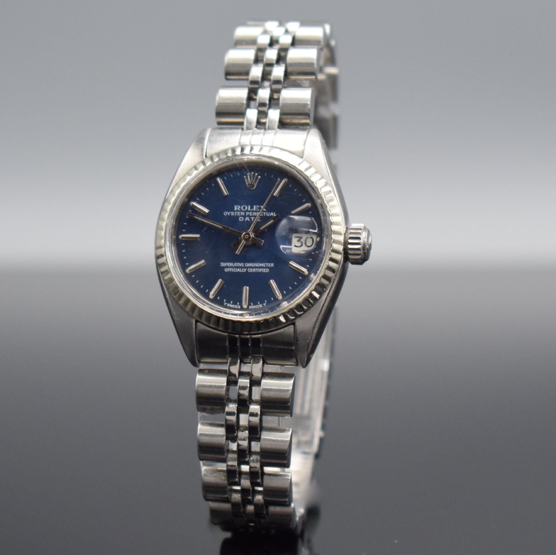 Detail b: ROLEX Damenarmbanduhr Oyster Perpetual Date Referenz 6917, Automatik, Schweiz um 1977, Edelstahlgeh. inkl. Jubileeband m. Faltschl., Boden & Krone ...