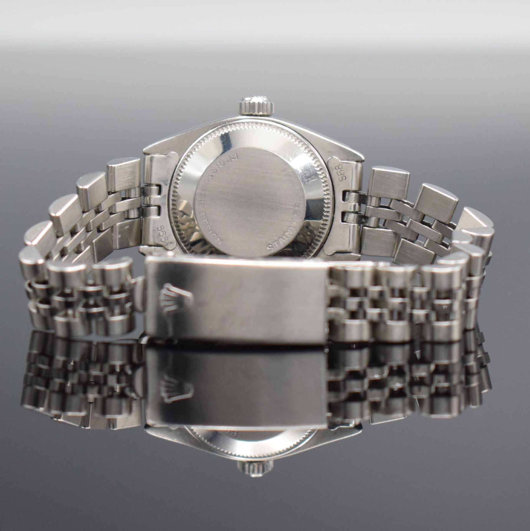 Detail f: ROLEX Damenarmbanduhr Oyster Perpetual Date Referenz 6917, Automatik, Schweiz um 1977, Edelstahlgeh. inkl. Jubileeband m. Faltschl., Boden & Krone ...