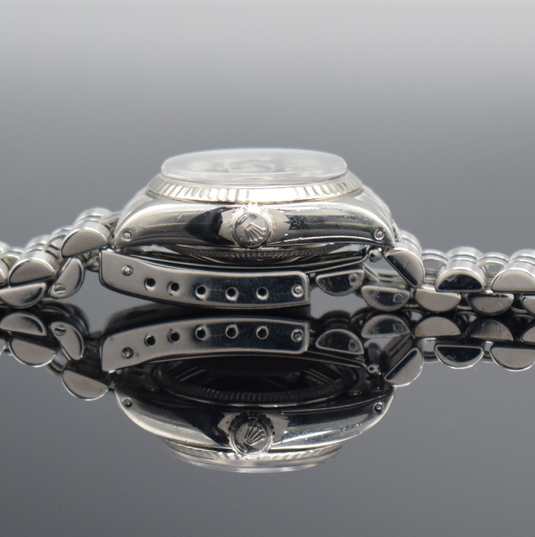 Detail g: ROLEX Damenarmbanduhr Oyster Perpetual Date Referenz 6917, Automatik, Schweiz um 1977, Edelstahlgeh. inkl. Jubileeband m. Faltschl., Boden & Krone ...