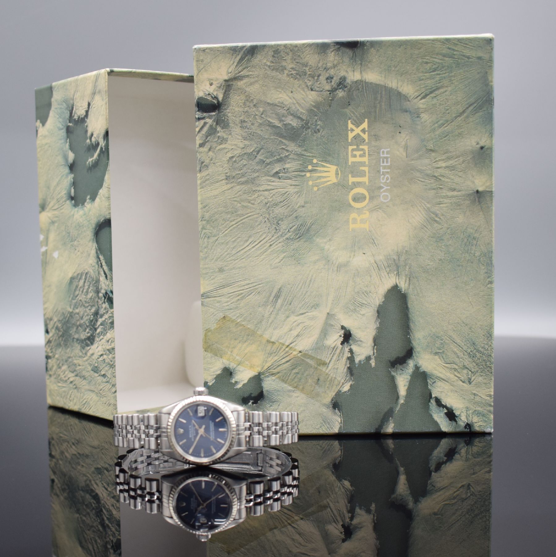 Detail h: ROLEX Damenarmbanduhr Oyster Perpetual Date Referenz 6917, Automatik, Schweiz um 1977, Edelstahlgeh. inkl. Jubileeband m. Faltschl., Boden & Krone ...