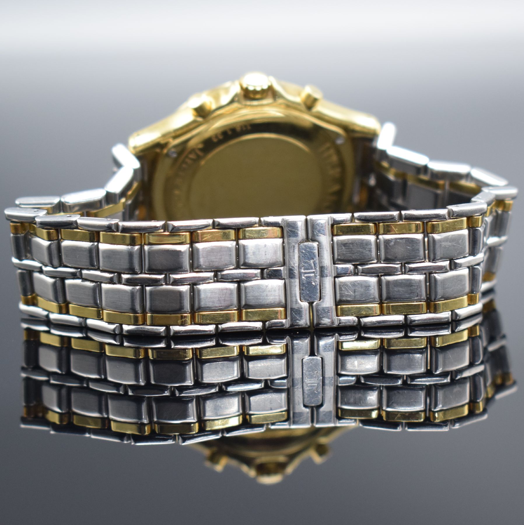 Detail e: Jaeger-LeCoultre seltener Armbandwecker mit Chronograph Serie Heraion Referenz 116.1.33, Schweiz um 1989, quarz, Geh. massiv GG 750/000 inkl. ...