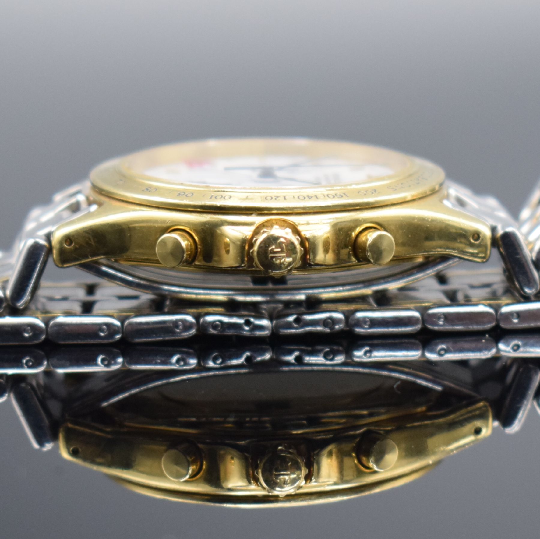 Detail g: Jaeger-LeCoultre seltener Armbandwecker mit Chronograph Serie Heraion Referenz 116.1.33, Schweiz um 1989, quarz, Geh. massiv GG 750/000 inkl. ...