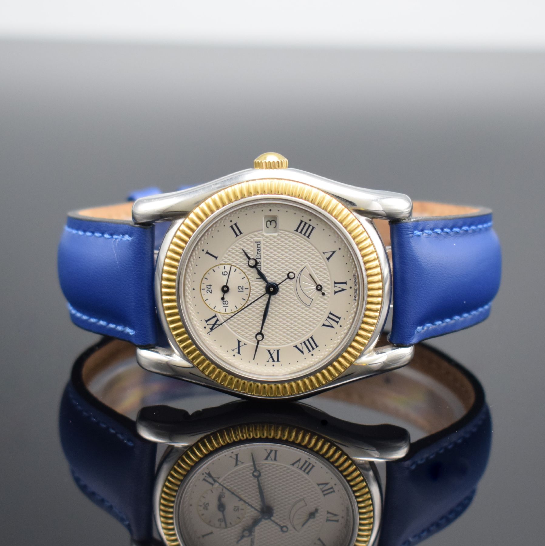 LOUIS ERARD Herrenarmbanduhr 1931 Referenz 61127, Automatik, Schweiz um 2005, z. T. verg. Edelstahlgeh., beids. vergl., Boden 6- fach verschr., gebl. ...