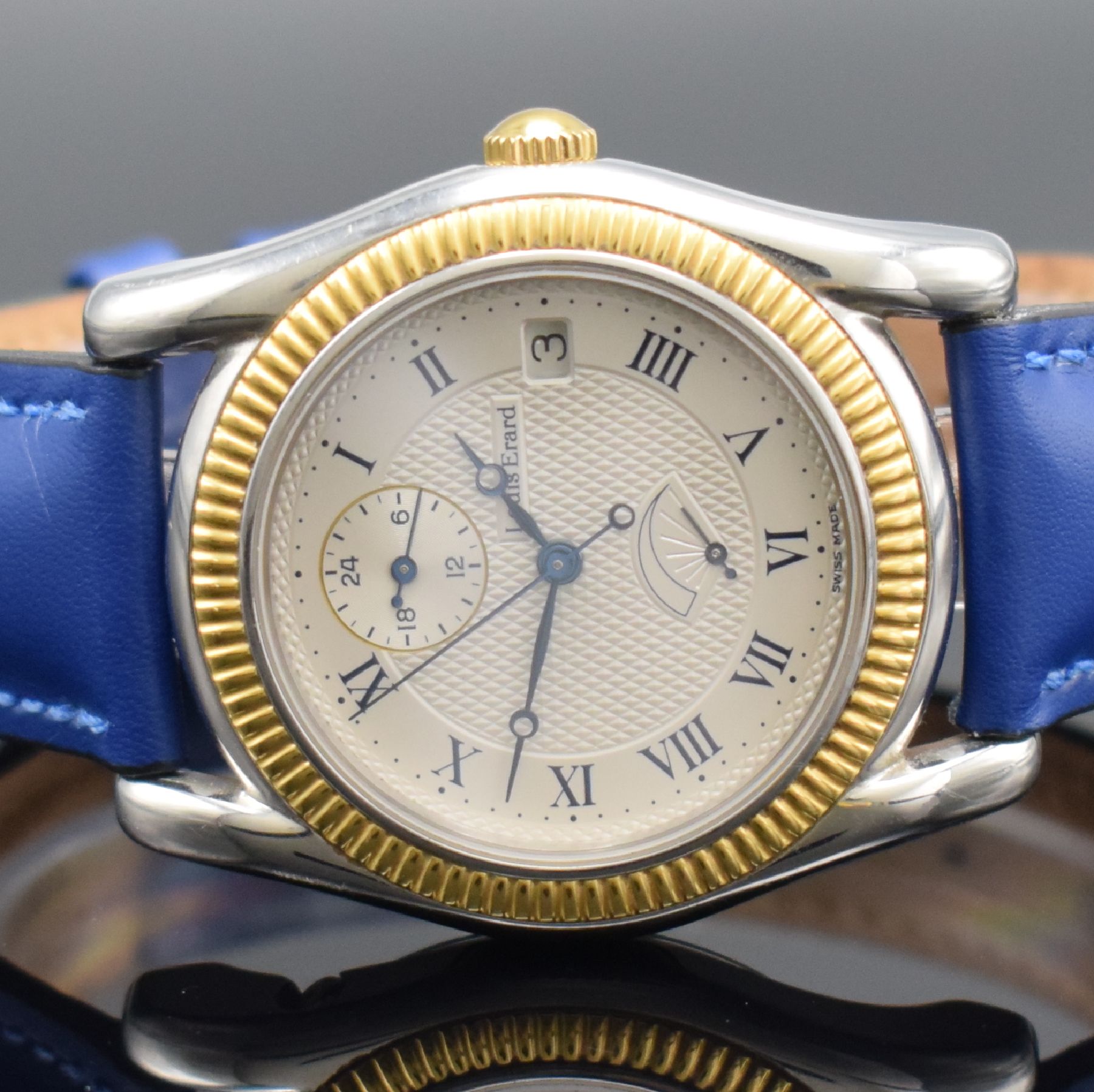 Detail a: LOUIS ERARD Herrenarmbanduhr 1931 Referenz 61127, Automatik, Schweiz um 2005, z. T. verg. Edelstahlgeh., beids. vergl., Boden 6- fach verschr., gebl. ...
