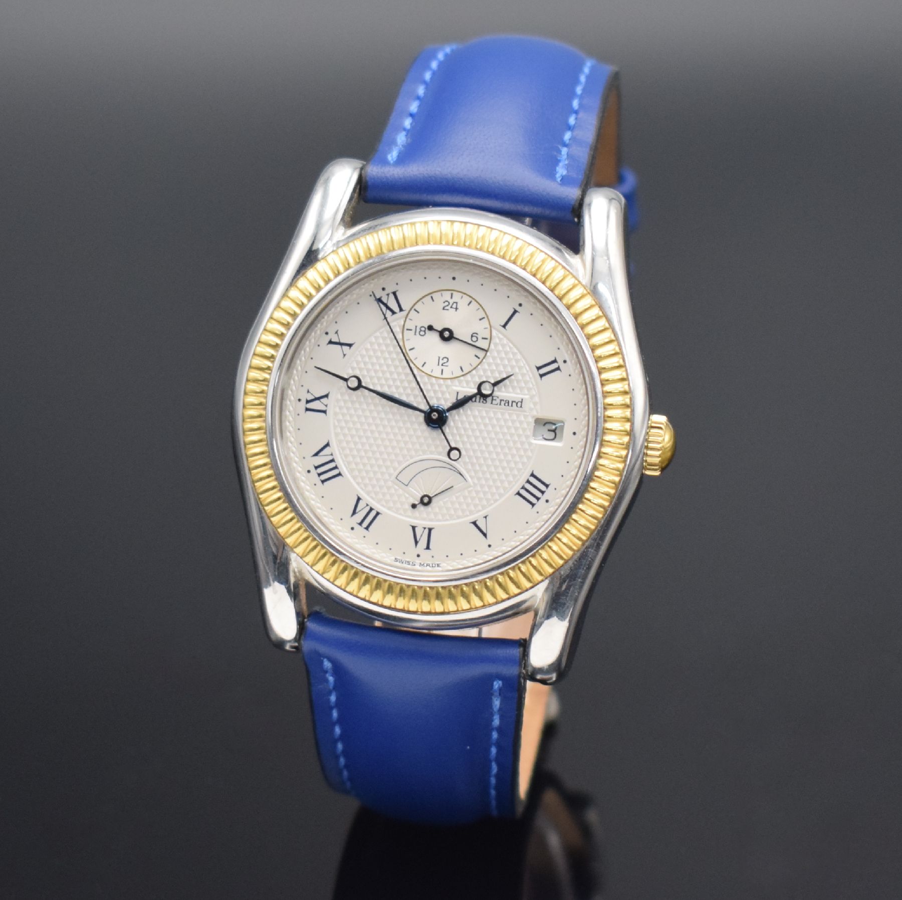 Detail b: LOUIS ERARD Herrenarmbanduhr 1931 Referenz 61127, Automatik, Schweiz um 2005, z. T. verg. Edelstahlgeh., beids. vergl., Boden 6- fach verschr., gebl. ...