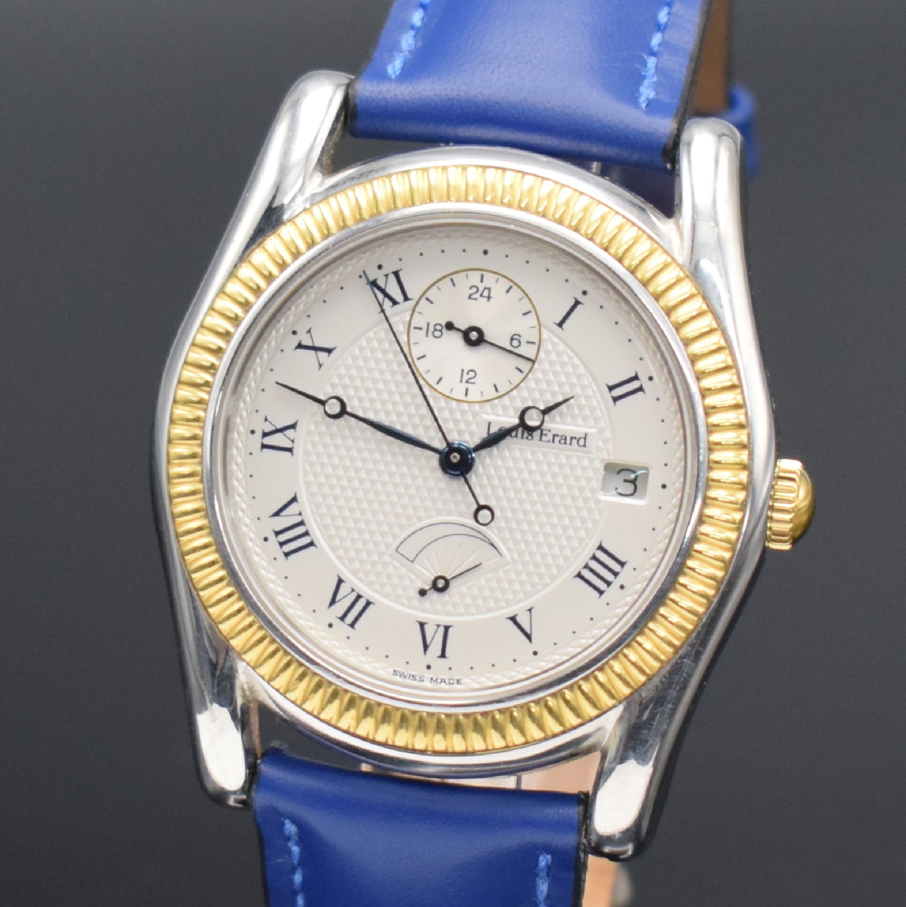 Detail c: LOUIS ERARD Herrenarmbanduhr 1931 Referenz 61127, Automatik, Schweiz um 2005, z. T. verg. Edelstahlgeh., beids. vergl., Boden 6- fach verschr., gebl. ...