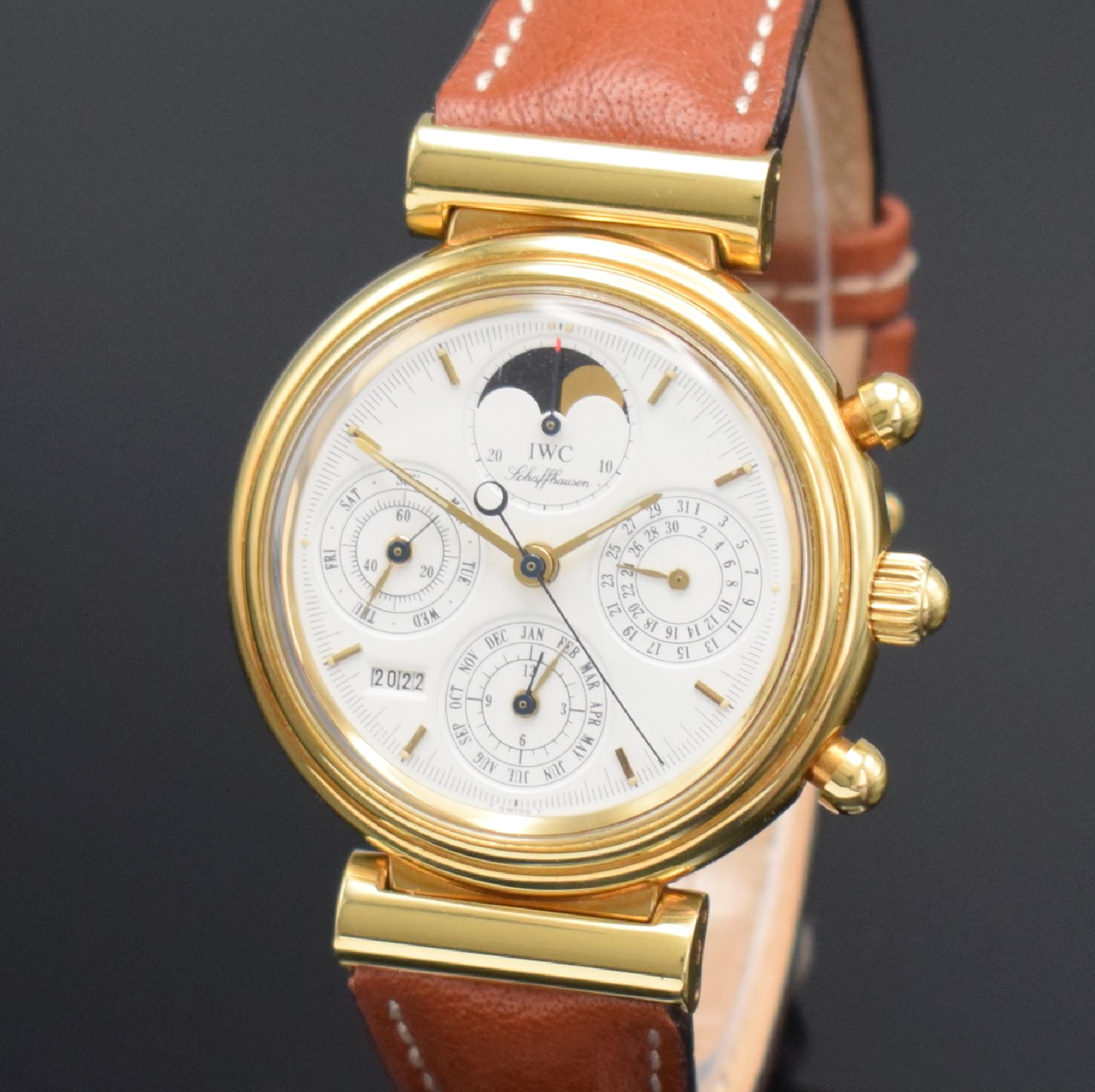 Detail c: IWC feiner astronomischer Armbandchronograph Modell Da Vinci mit ewigem Kalender Referenz 3750 in GG 750/000, Automatik, Lederband m. orig. Dornschl. ...