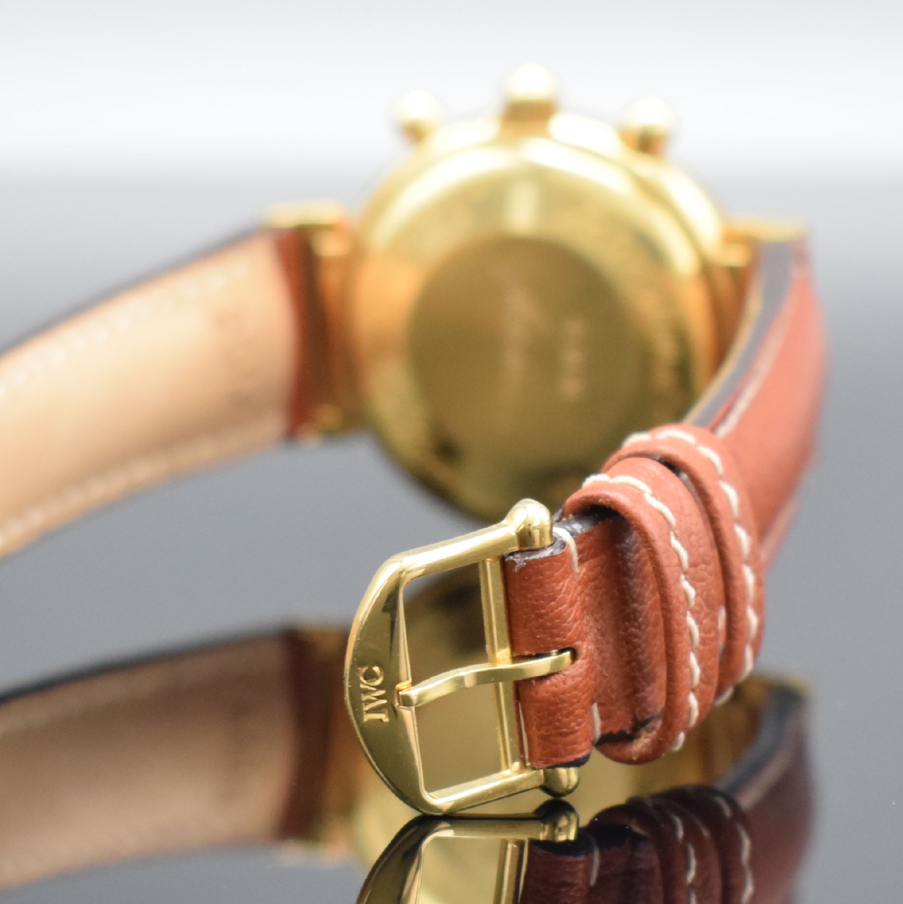 Detail d: IWC feiner astronomischer Armbandchronograph Modell Da Vinci mit ewigem Kalender Referenz 3750 in GG 750/000, Automatik, Lederband m. orig. Dornschl. ...