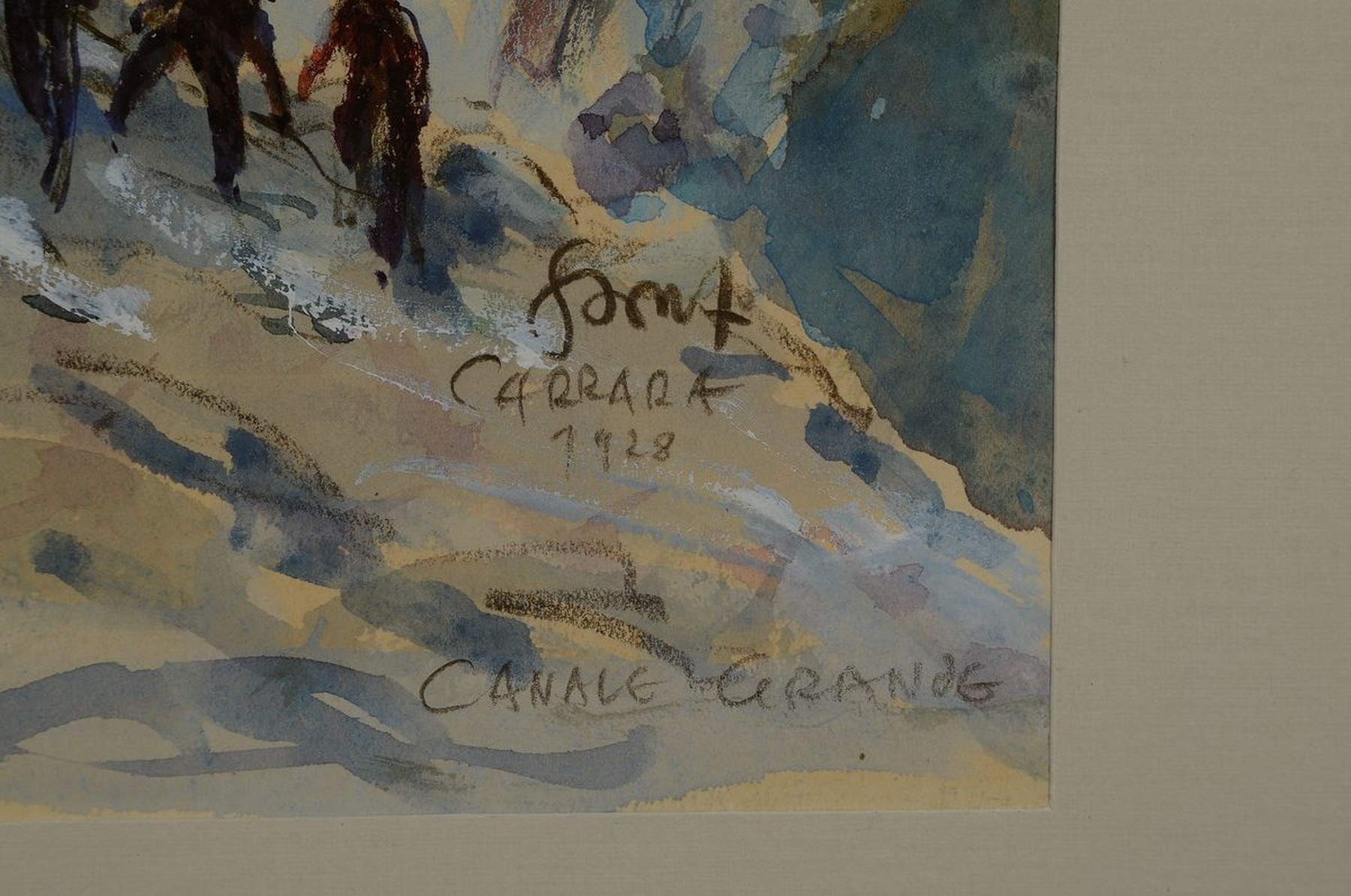 Detail a: Karl Graf, 1902-1986 Speyer, Im Steinbruch von Carrara, Aquarell auf Papier, rechts unten signiert und bez.: Carrara 1928, Canale Grande, ca. ...