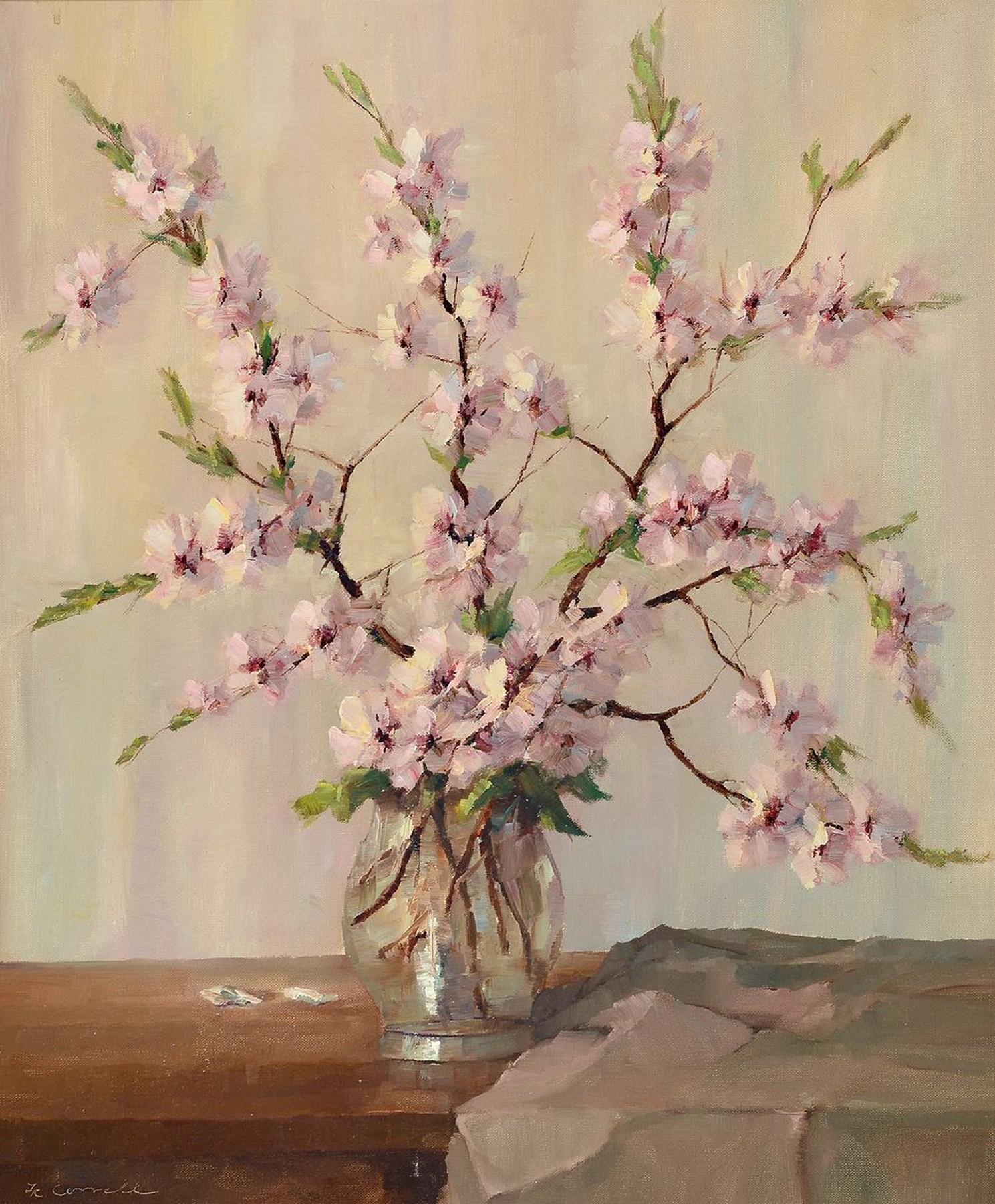Hermann Correll, 1905-1976 Neustadt a.d. Weinstraße, Stillleben mit blühenden Zweigen in Glasvase, Öl/Lwd, links unten signiert, ca. 60x50cm, R. ...