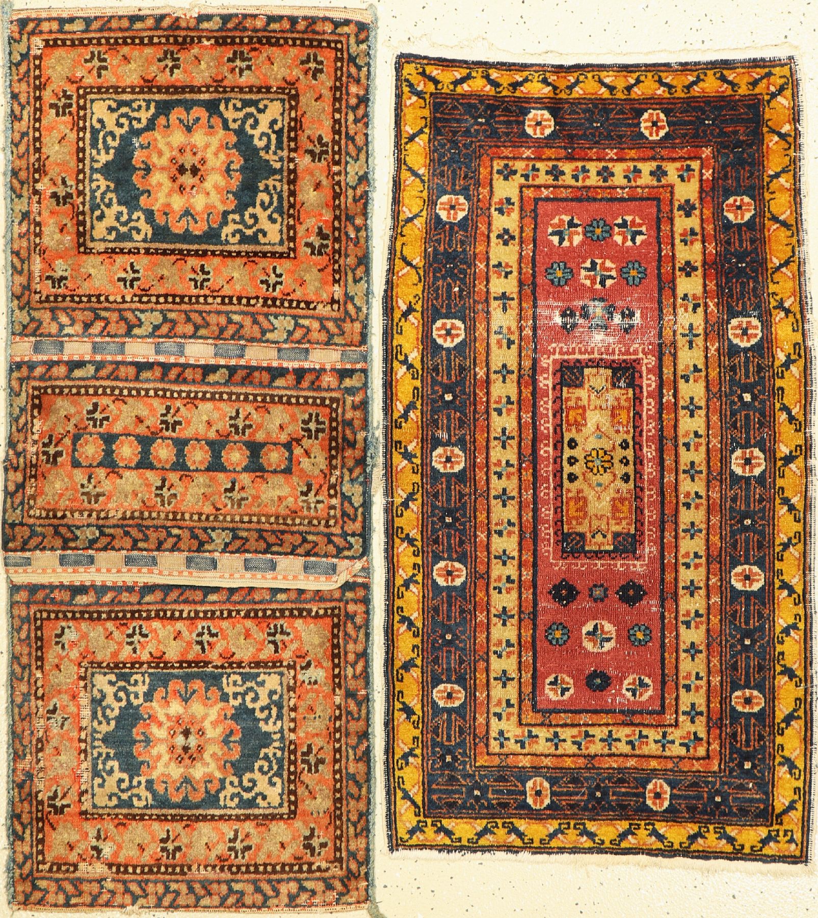 Turkestan Tasche und Teppich, um 1930, Wolle auf Baumwolle, ca. 130 x 54 cm, & ca, 115 x 63 cm, EHZ: 5