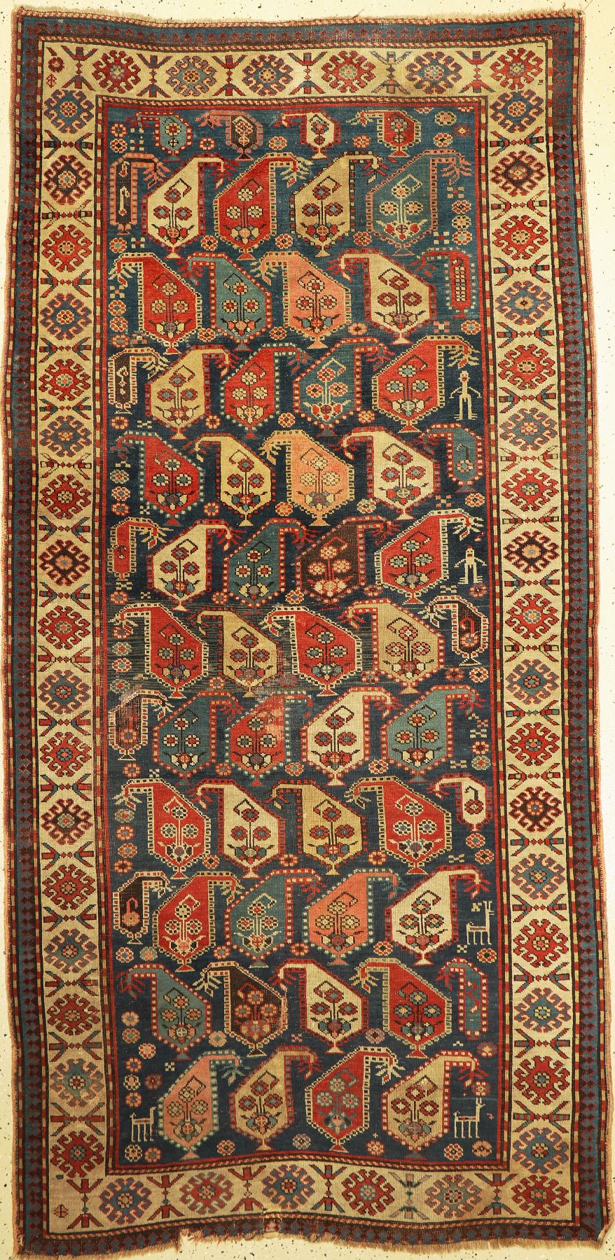 Antiker Gandjeh, Kaukasus, 19. Jhd, Wolle auf Wolle, ca. 265 x 130 cm, EHZ: 4-5