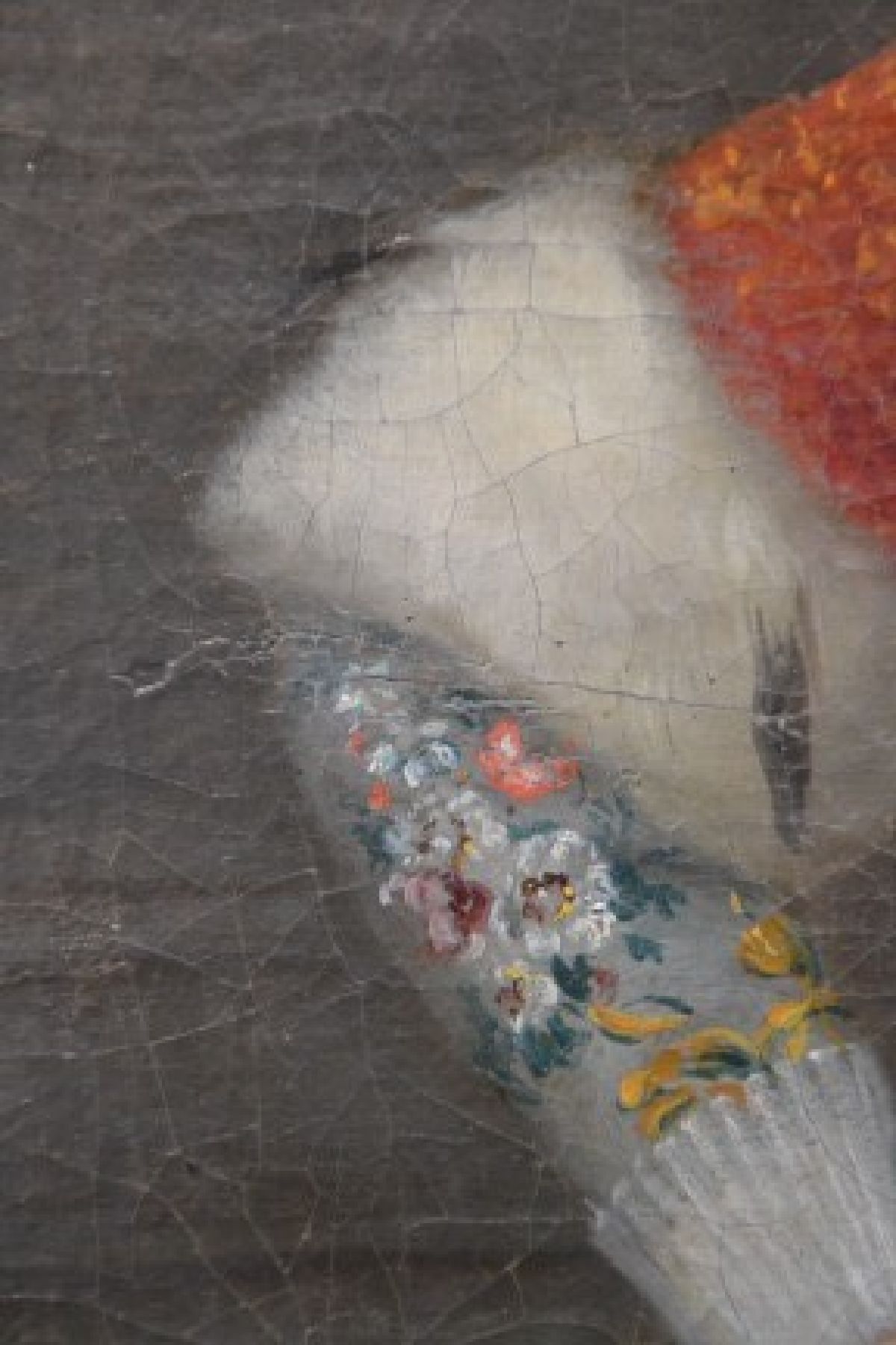Detail h: A. Sadeler, Porträtist, datiert 1767, Dreiviertelporträt eines jungen Herrschers mit Gold besticktem Rock und Hermelin besetztem rotem Umhang, vor ...