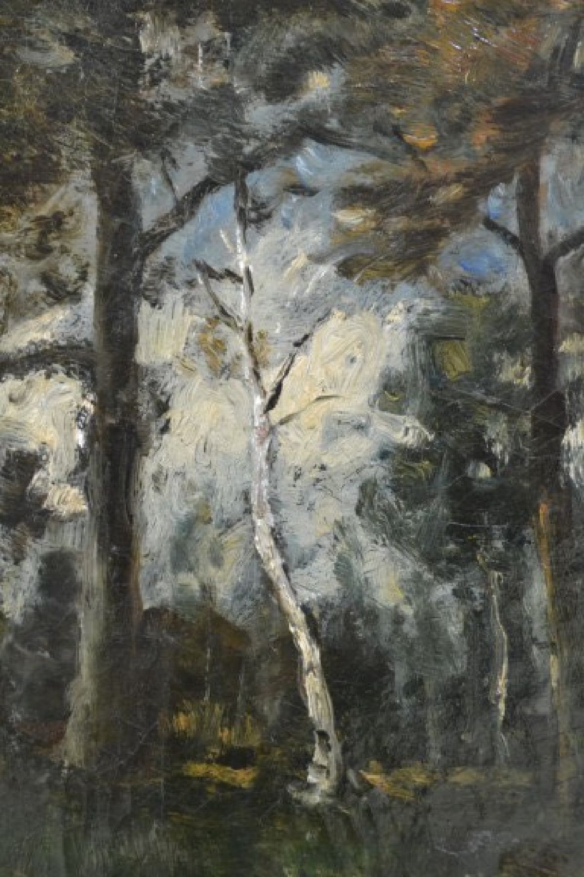 Detail b: Revol o.ä., französischer Impressionist, Ende 19. Jh., Baum bestandener Kanal mit Angler im Boot, impressionistischer Einfluss der Barbizon-Schule, ...