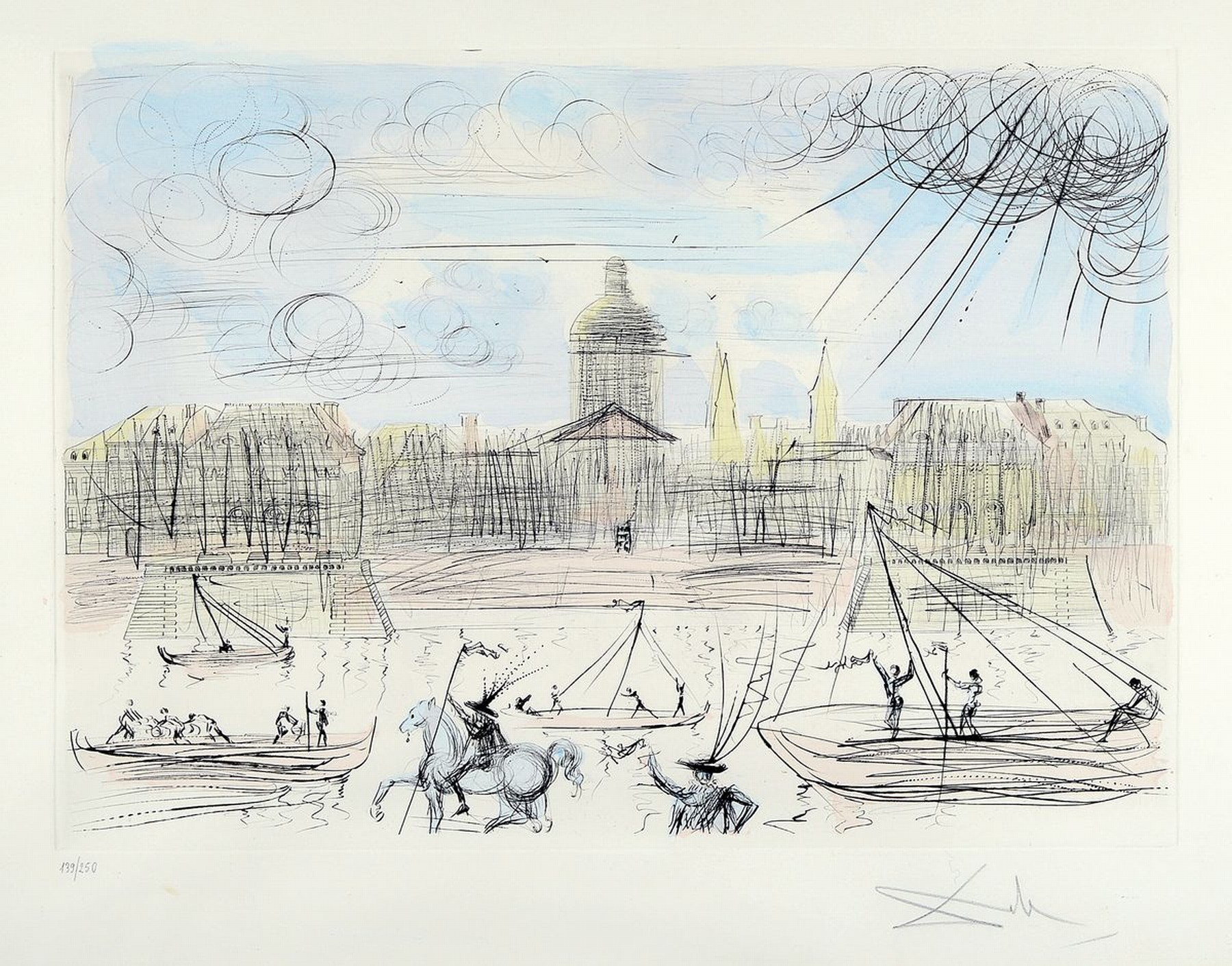 Salvador Dali, 1904-1989, "L' Academie de Paris" (1971), Ed. 139/250, rechts unten signiert, Farbradierung auf Bütten, Verlag Amiel, ...