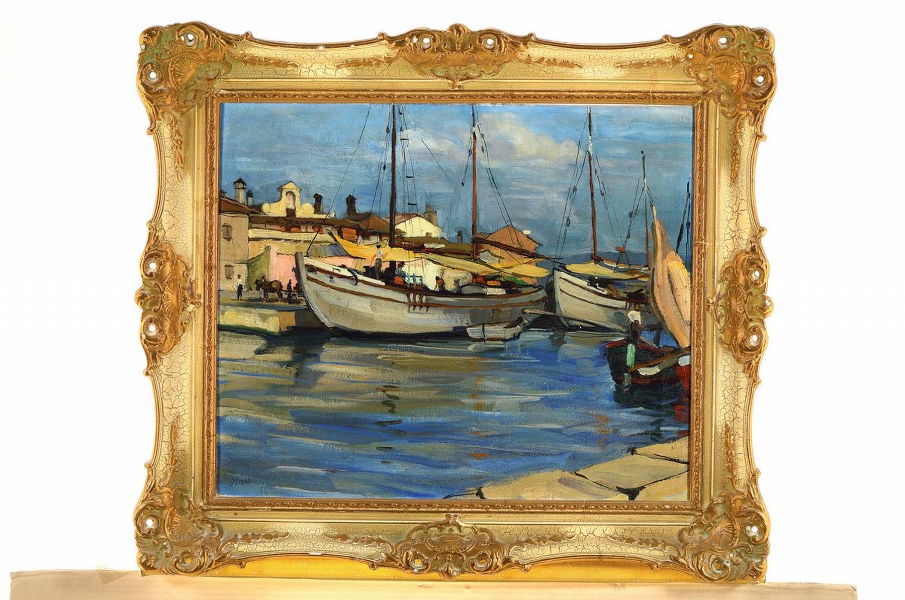Detail k: Emil Rizek, 1901-1988 Wien, Studium an der Akademie Wien, bereiste die ganze Welt, lebte Jahre in Indonesien und Kalifornien, hier: Fischerboote im ...