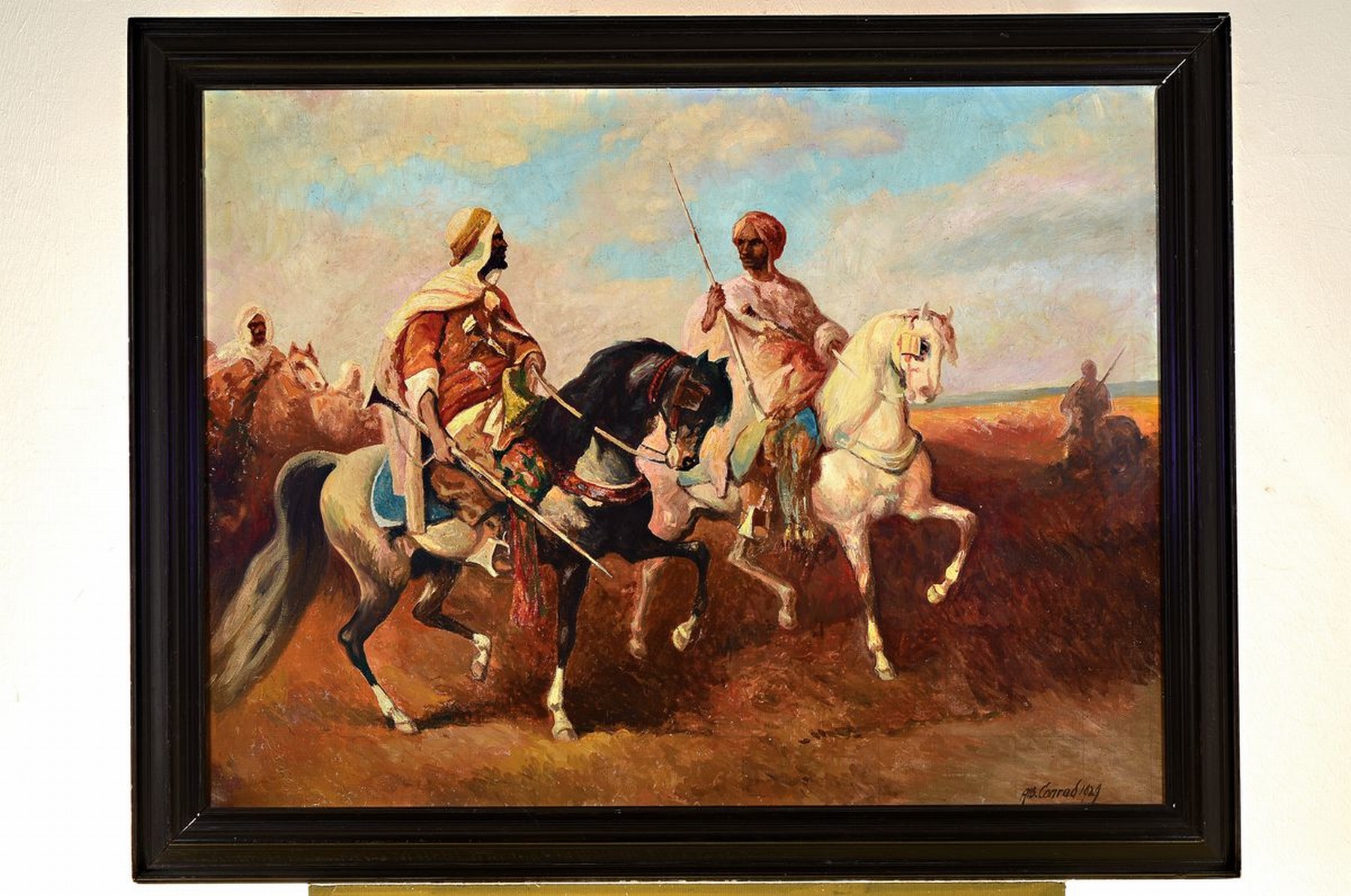 Detail k: Albert Conrad, 1837-1887, Beduinenreiter, Öl/Lwd, rechts unten signiert und dat. 1929, ca. 75x100cm, R. ca. 89x114cm