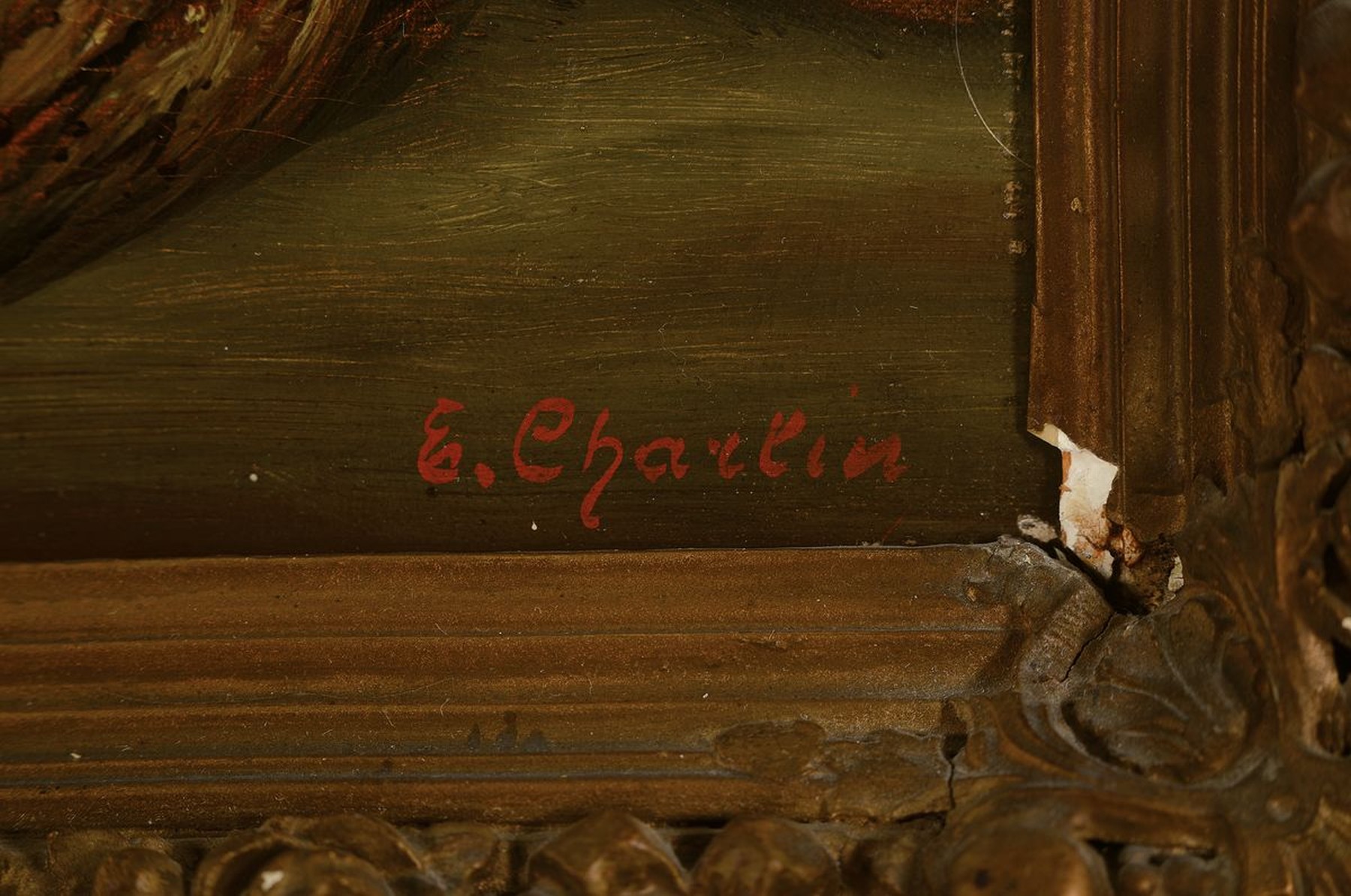 Detail a: E. Charlin, Maler der 2. Hälfte des 19. Jh., 2 Pendants, Stillleben mit erlegtem Hasen bzw. Ente und kleineren Vögeln, Öl/Lwd, beide rechts unten ...