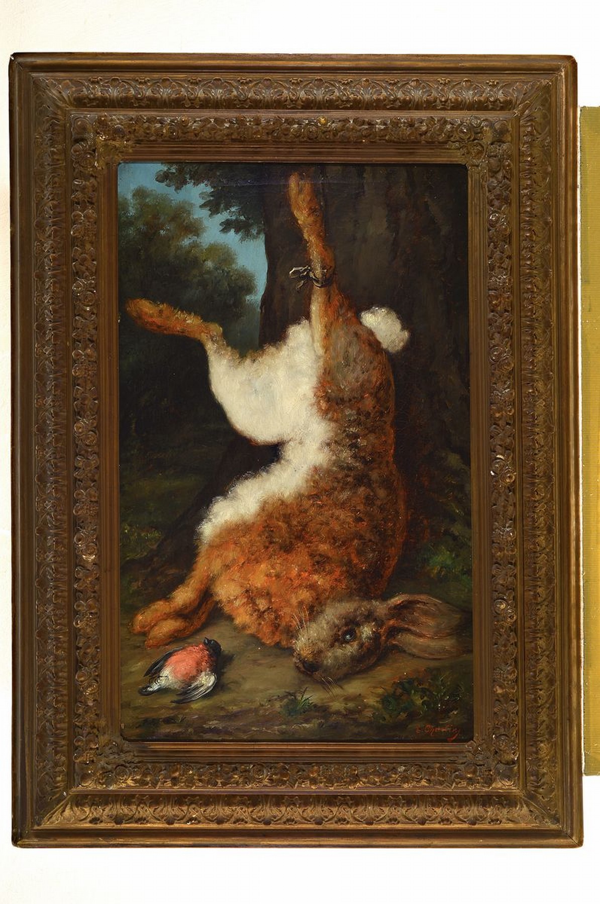 Detail n: E. Charlin, Maler der 2. Hälfte des 19. Jh., 2 Pendants, Stillleben mit erlegtem Hasen bzw. Ente und kleineren Vögeln, Öl/Lwd, beide rechts unten ...