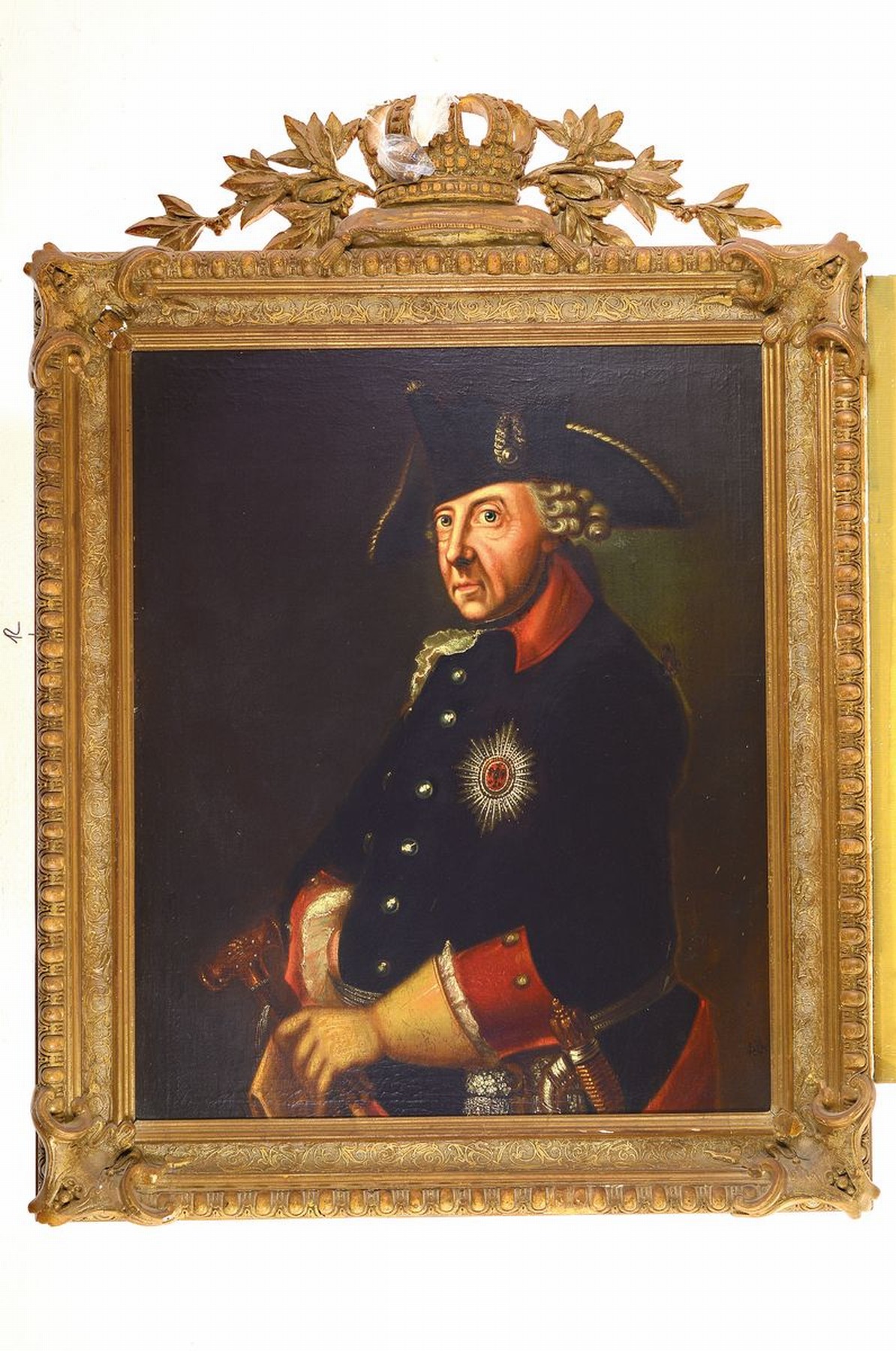 Detail k: Unbekannter Künstler, um 1910-1930, Porträt des König Friedrich II. genannt der Große oder auch volkstümlich der alte Fritz, Öl/Hartfaser, ...