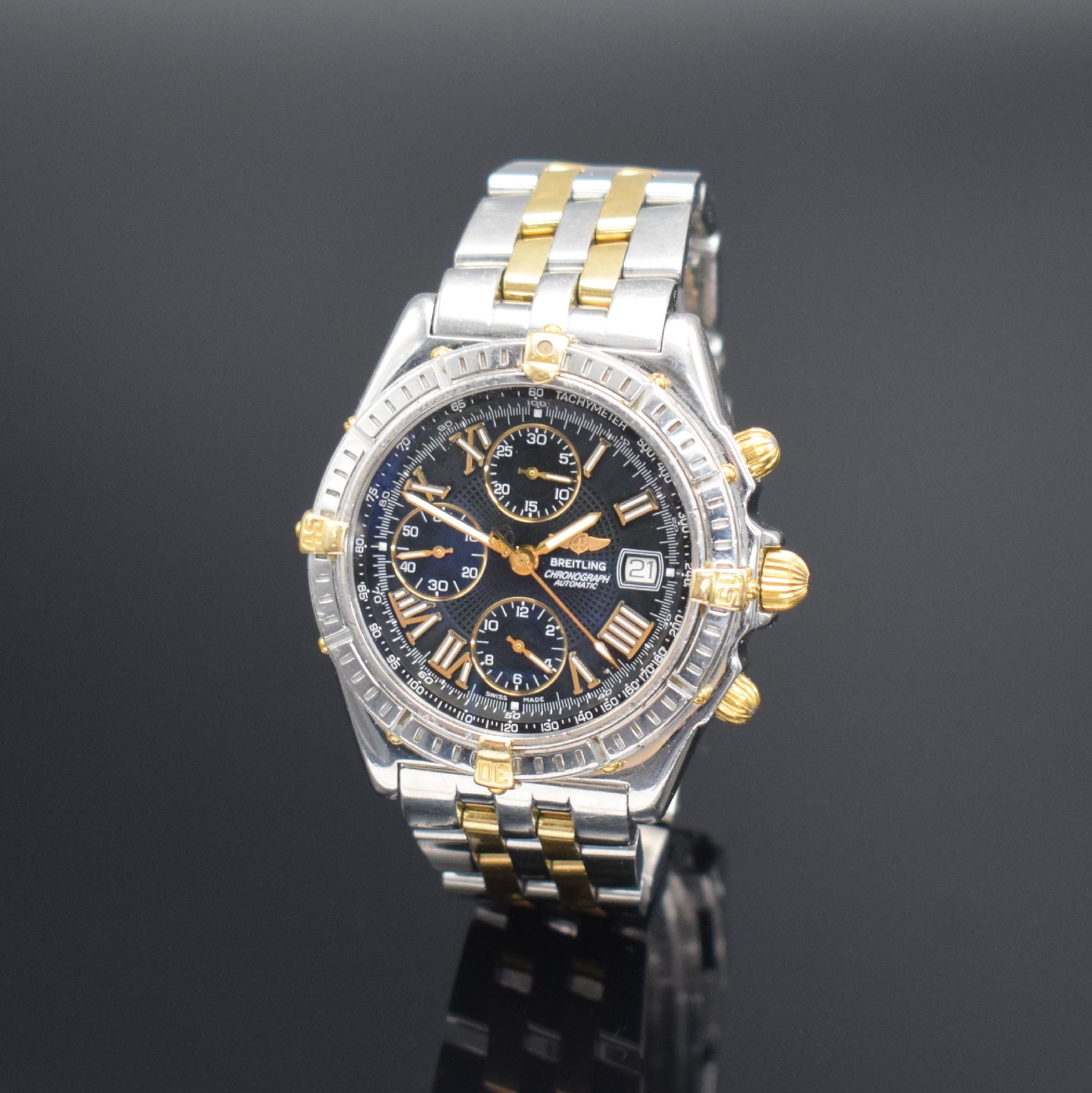 BREITLING Herrenarmbanduhr Modell Crosswind mit Chronograph, Schweiz um 2000, Automatik, Ref. B13055, Edelstahl/Gold komb. inkl. Pilotband m. ...