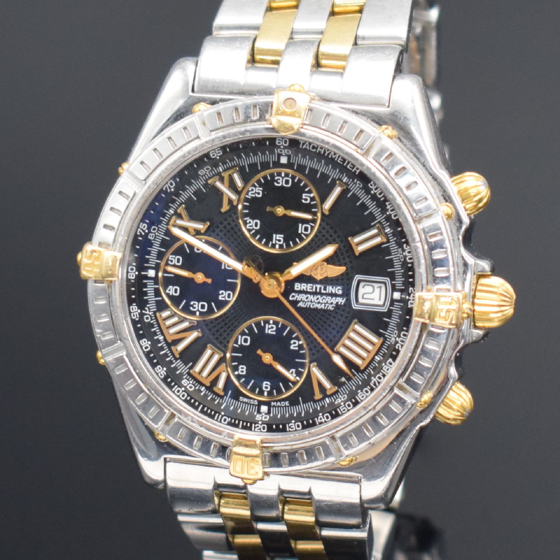 Detail a: BREITLING Herrenarmbanduhr Modell Crosswind mit Chronograph, Schweiz um 2000, Automatik, Ref. B13055, Edelstahl/Gold komb. inkl. Pilotband m. ...