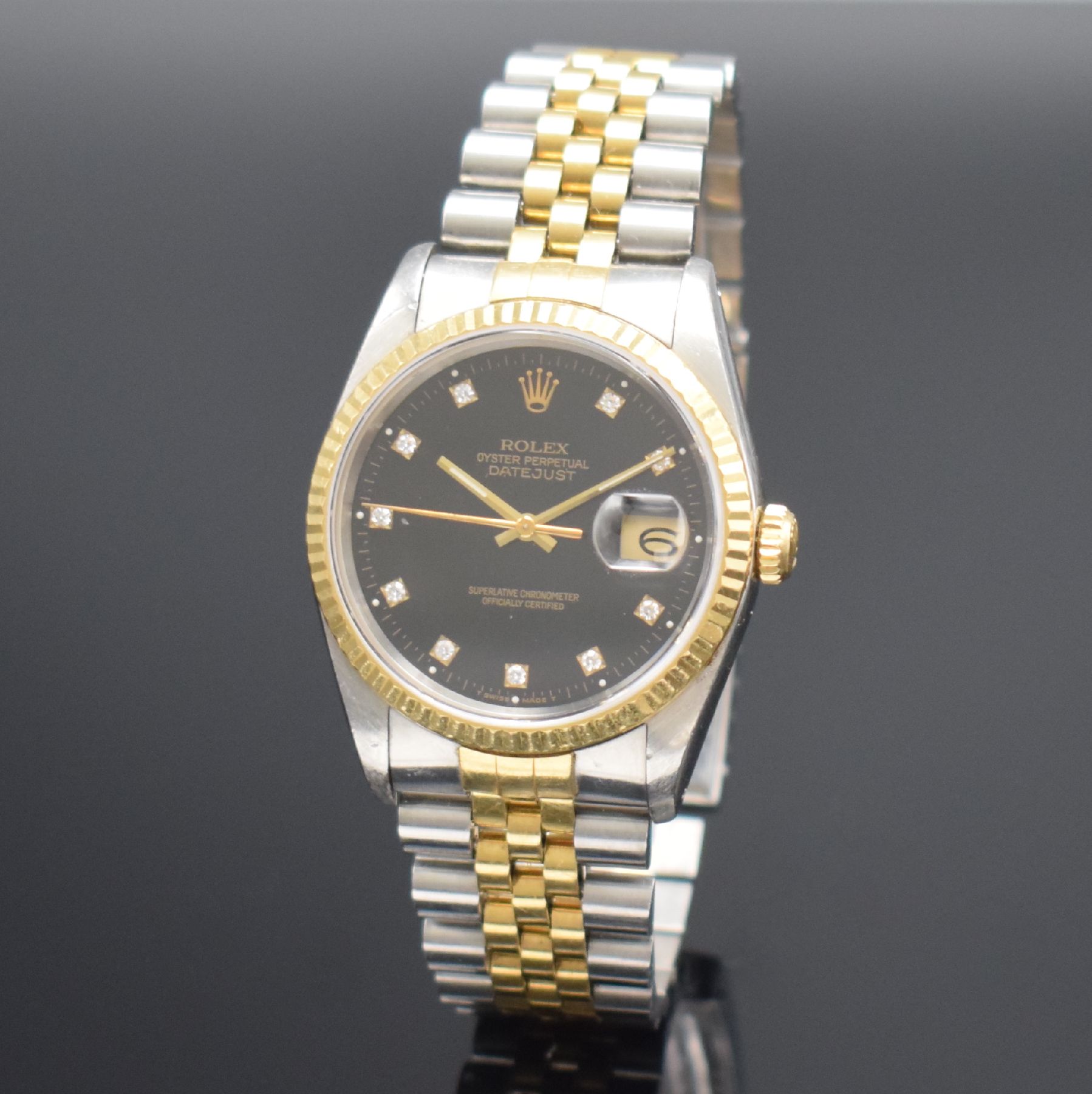 Detail b: ROLEX Oyster Perpetual Datejust Armbanduhr Referenz 16233, Automatik, Chronometer der Superlative in Edelstahl/Gold komb. inkl. Jubileeband, Boden & ...
