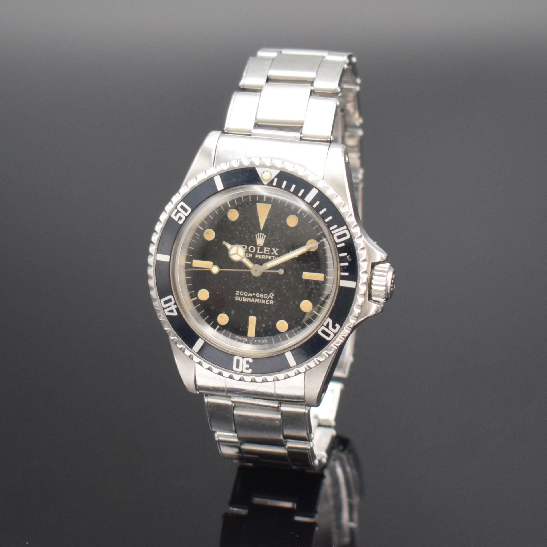 ROLEX seltene Herrenarmbanduhr Oyster Perpetual Submariner Referenz 5513 mit sogenanntem "Shiny Dial", Schweiz lt. Bodenstempel 3. Quartal ...