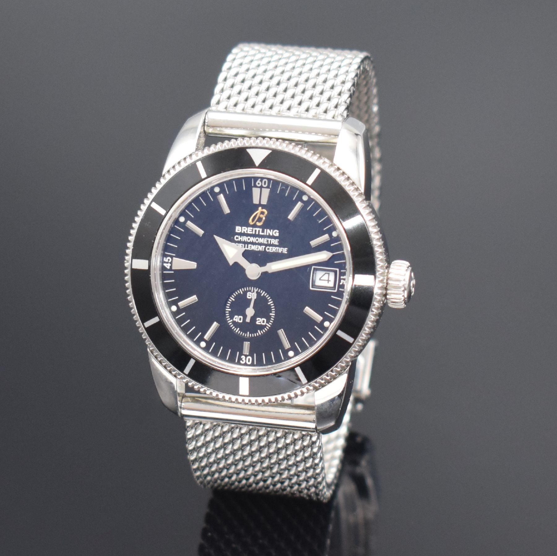 BREITLING Super Ocean Heritage 38 Chronometer Armbanduhr Referenz A37320, Schweiz um 2010, Edelstahl inkl. Edelstahlband m. Faltschl., Saphirglas ...